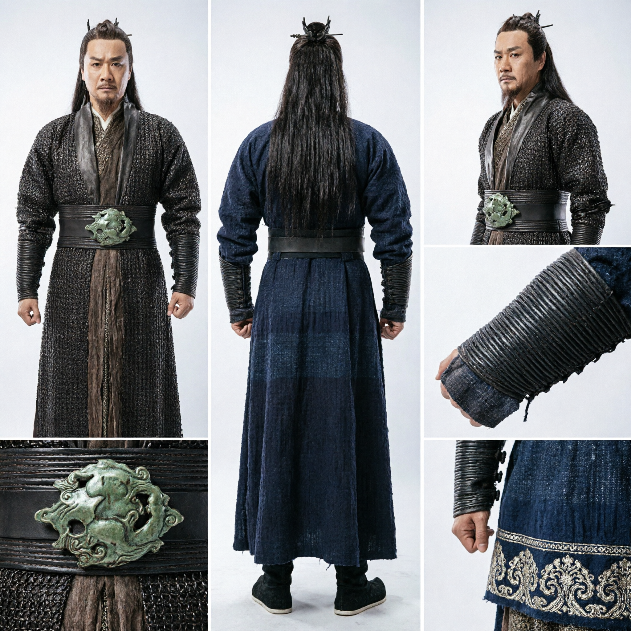 Men's Ancient Chinese Warrior Costume Black Scale Pattern General Robe Historical Cosplay Hanfu Outfit - Asian Costume
