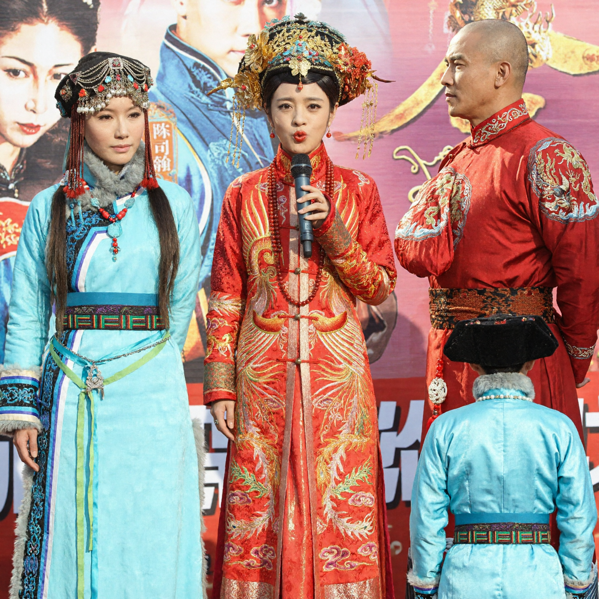 Traditional Chinese Qing Dynasty Wedding Costumes Set Red Dragon and Phoenix Embroidery Bride and Groom Historical Attire - Asian Costume