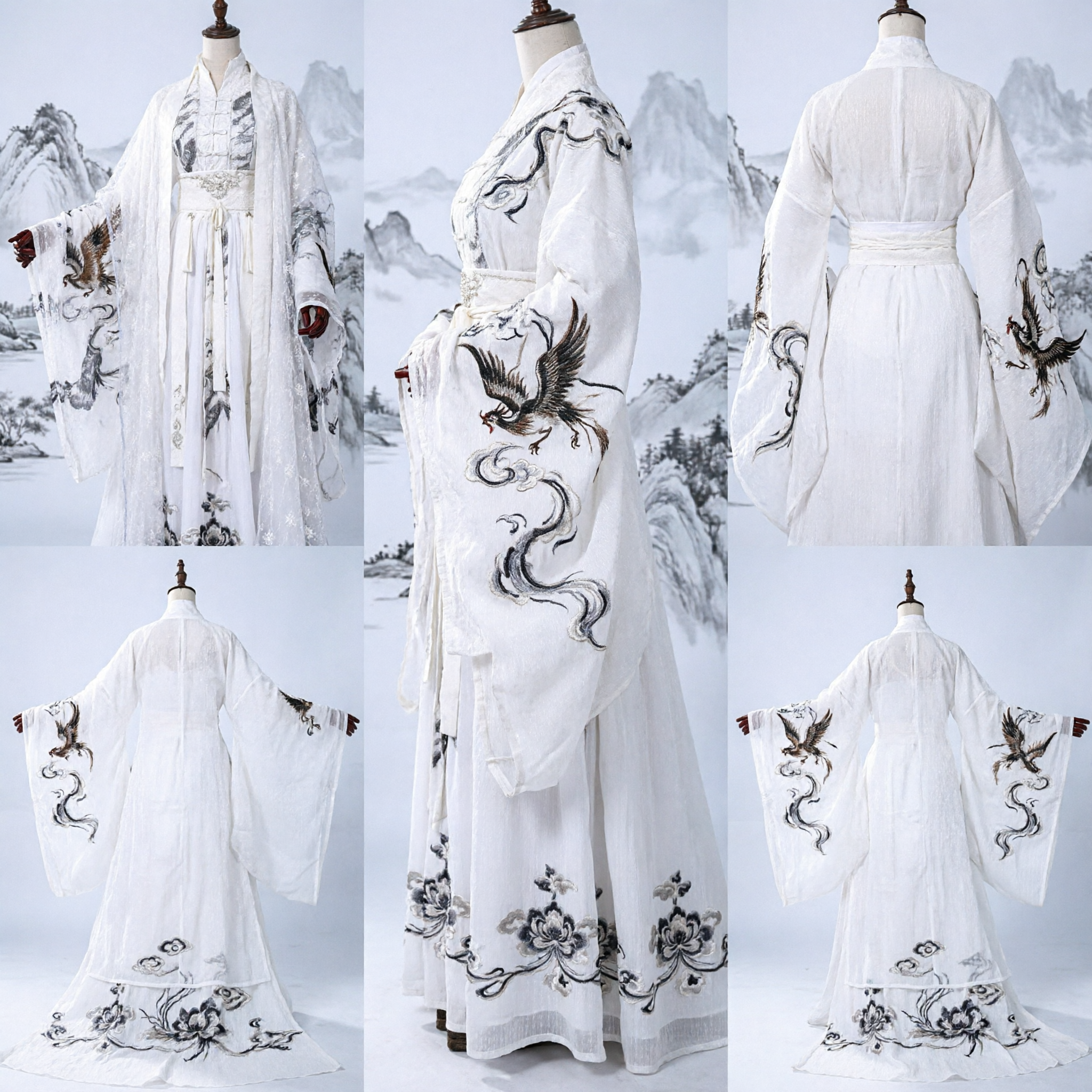 Traditional Chinese Men's Hanfu White Ancient Scholar Costume Wuxia Swordsman Cosplay Outfit with Flowing Sleeves - Asian Costume