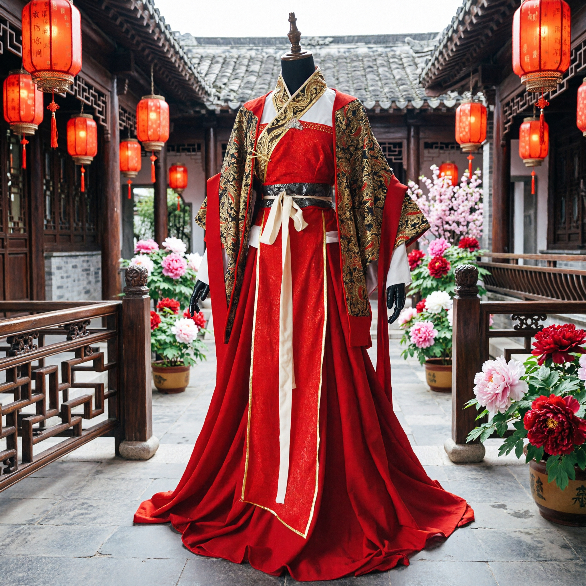 Red Chinese Traditional Hanfu Wedding Dress for Women Ancient Embroidered Robe for Cosplay and Stage Performance - Asian Costume