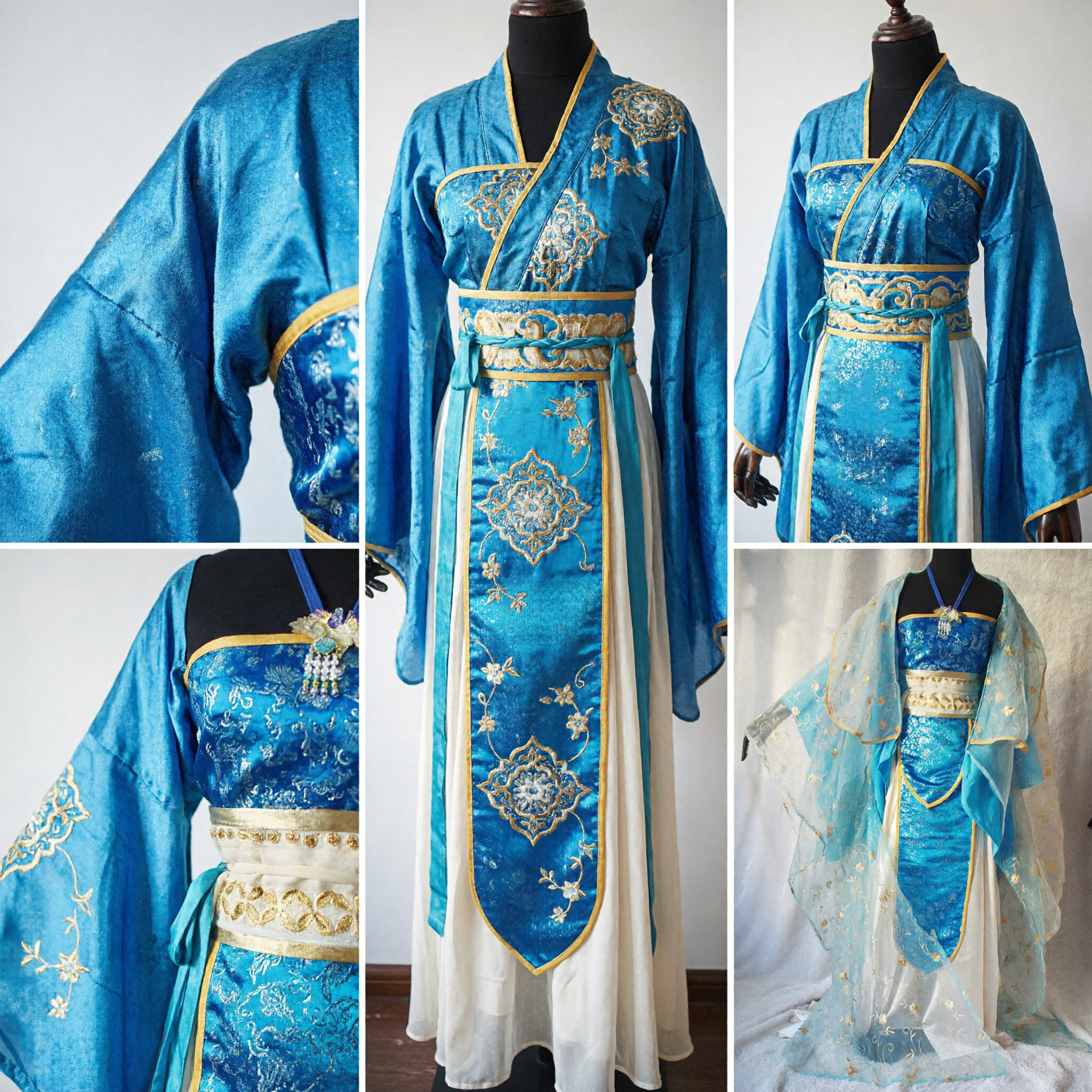 Elegant Blue Traditional Chinese Hanfu Costume Ancient Fairy Dress with Gold Embroidery for Women Cosplay Performance - Asian Costume