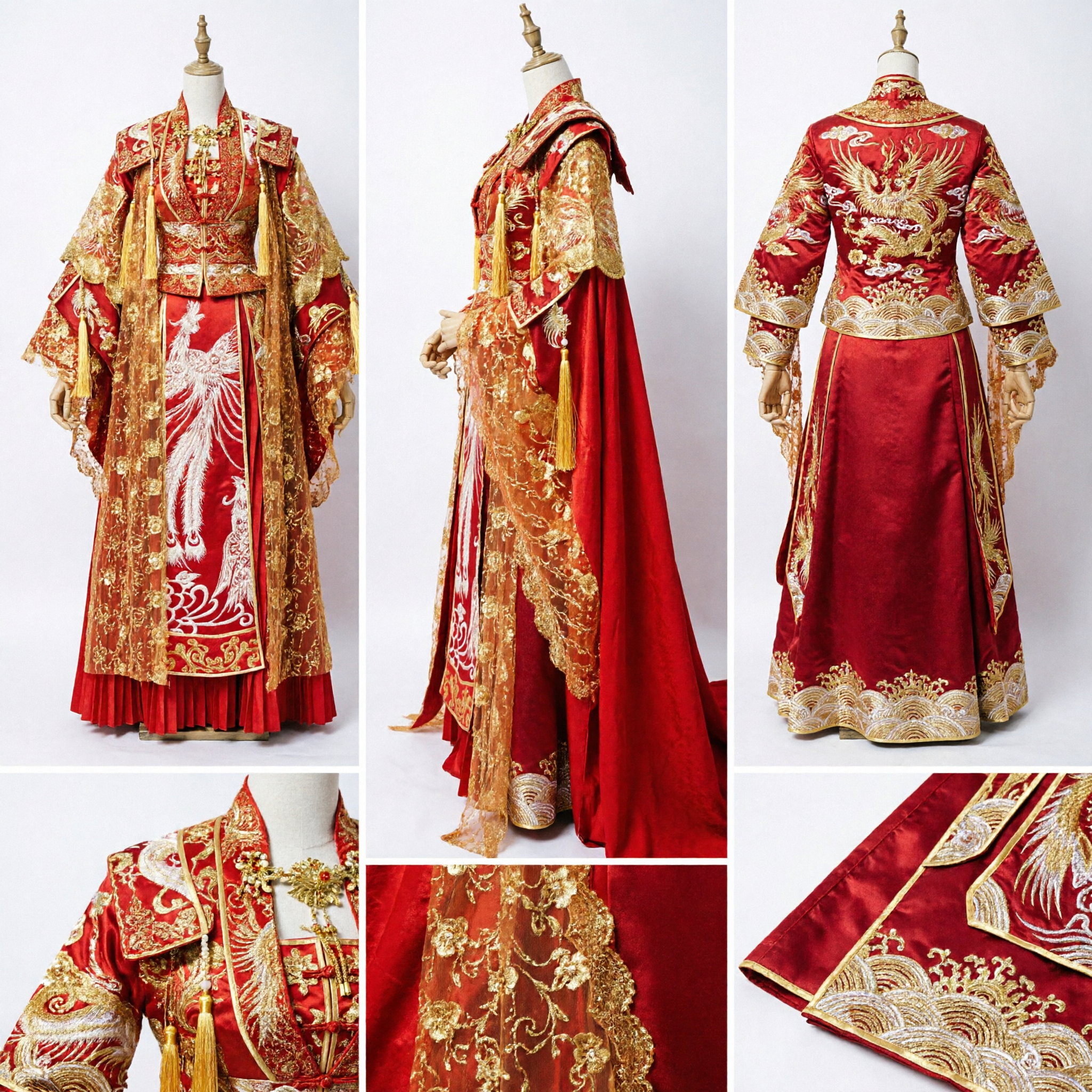 Chinese Traditional Ancient Empress Costume Red Gold Embroidery Hanfu Wedding Dress for Women Performance - Asian Costume