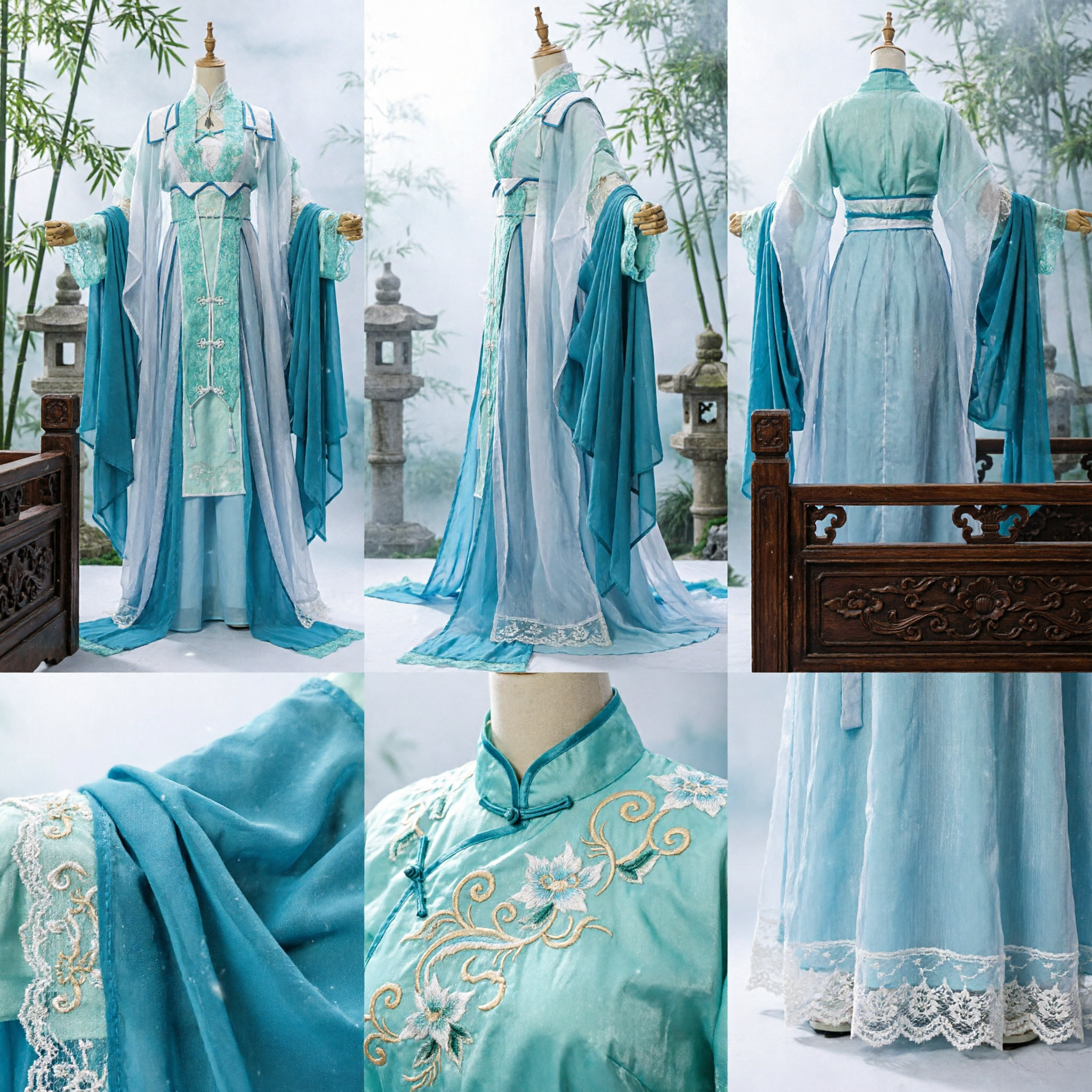 Elegant Traditional Chinese Hanfu Blue Fairy Dress Ancient Tang Dynasty Costume Embroidered Robe for Women Cosplay - Asian Costume
