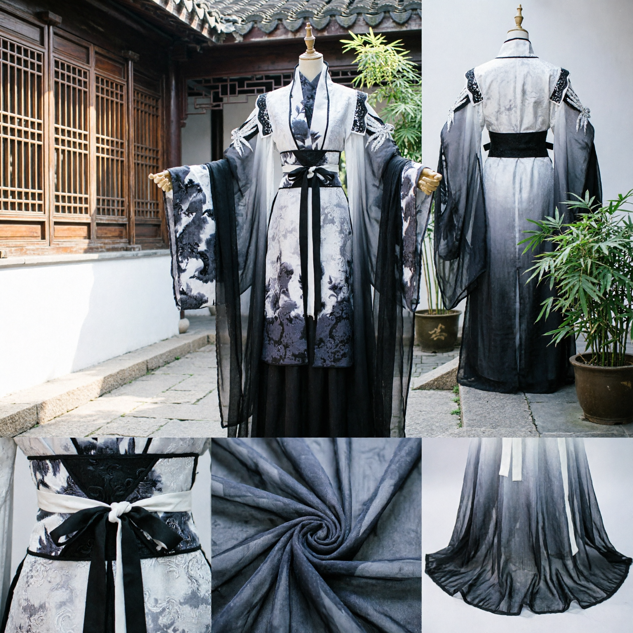 Chinese Traditional Hanfu Costume Black Ink Wash Fantasy Demon Lord Robe Ancient Swordsman Cosplay for Men - Asian Costume