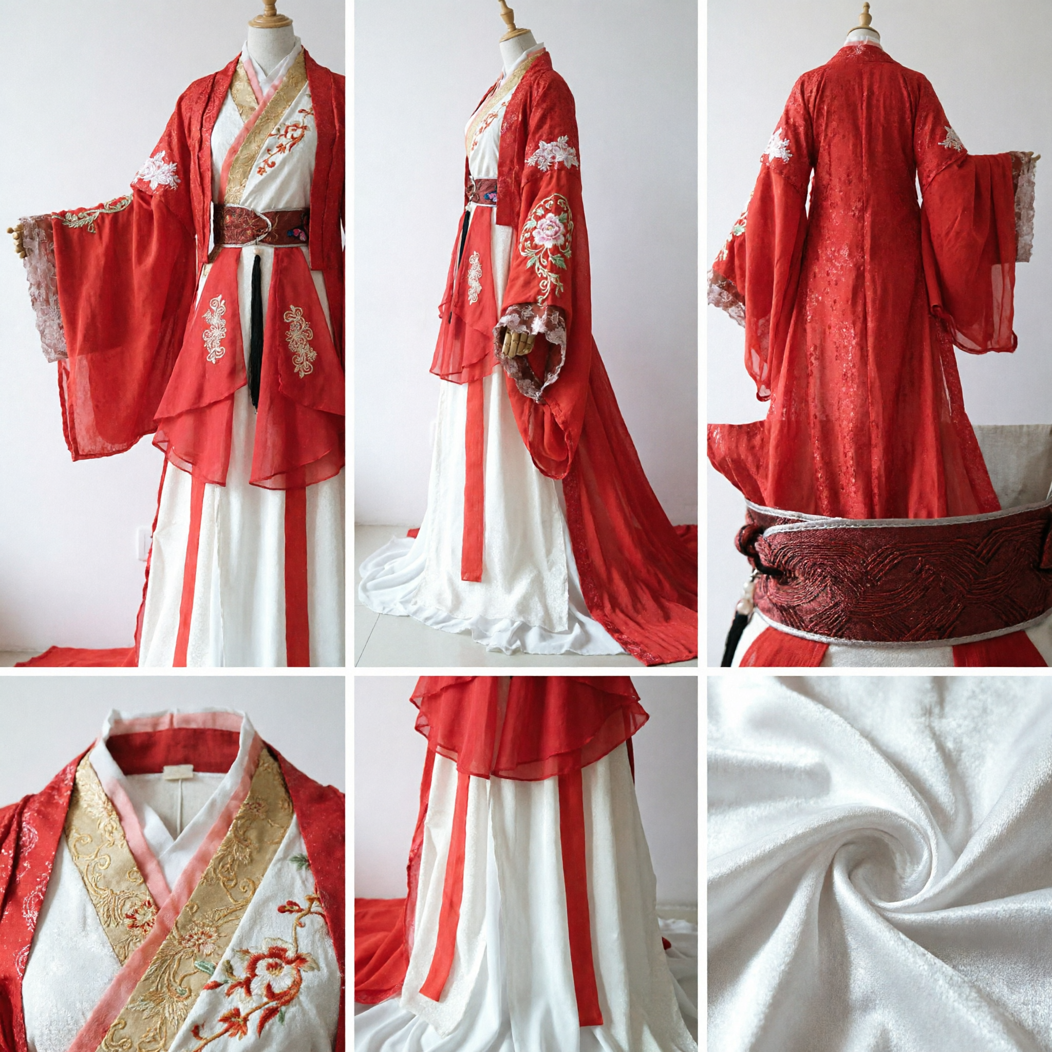 Elegant Red and White Traditional Chinese Hanfu Ancient Costume for Women with Embroidery for Cosplay and Performance - Asian Costume