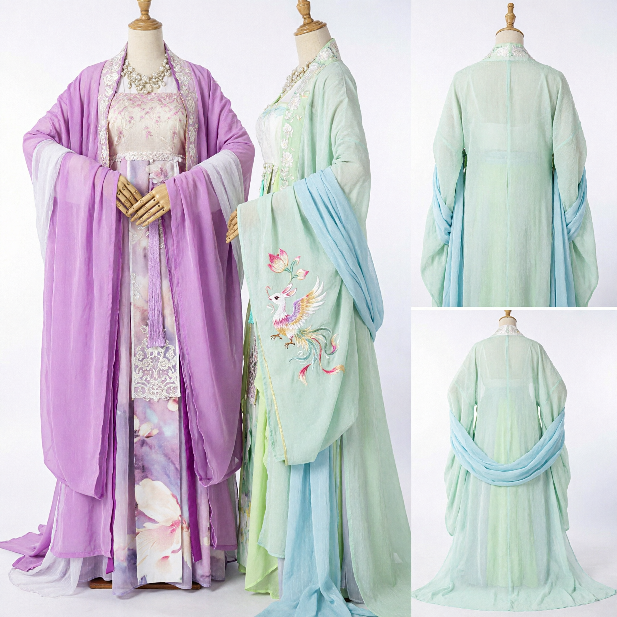 Traditional Chinese Hanfu Tang Dynasty Ancient Costume Women's Fairy Dress Purple and Green Robes for Cosplay - Asian Costume