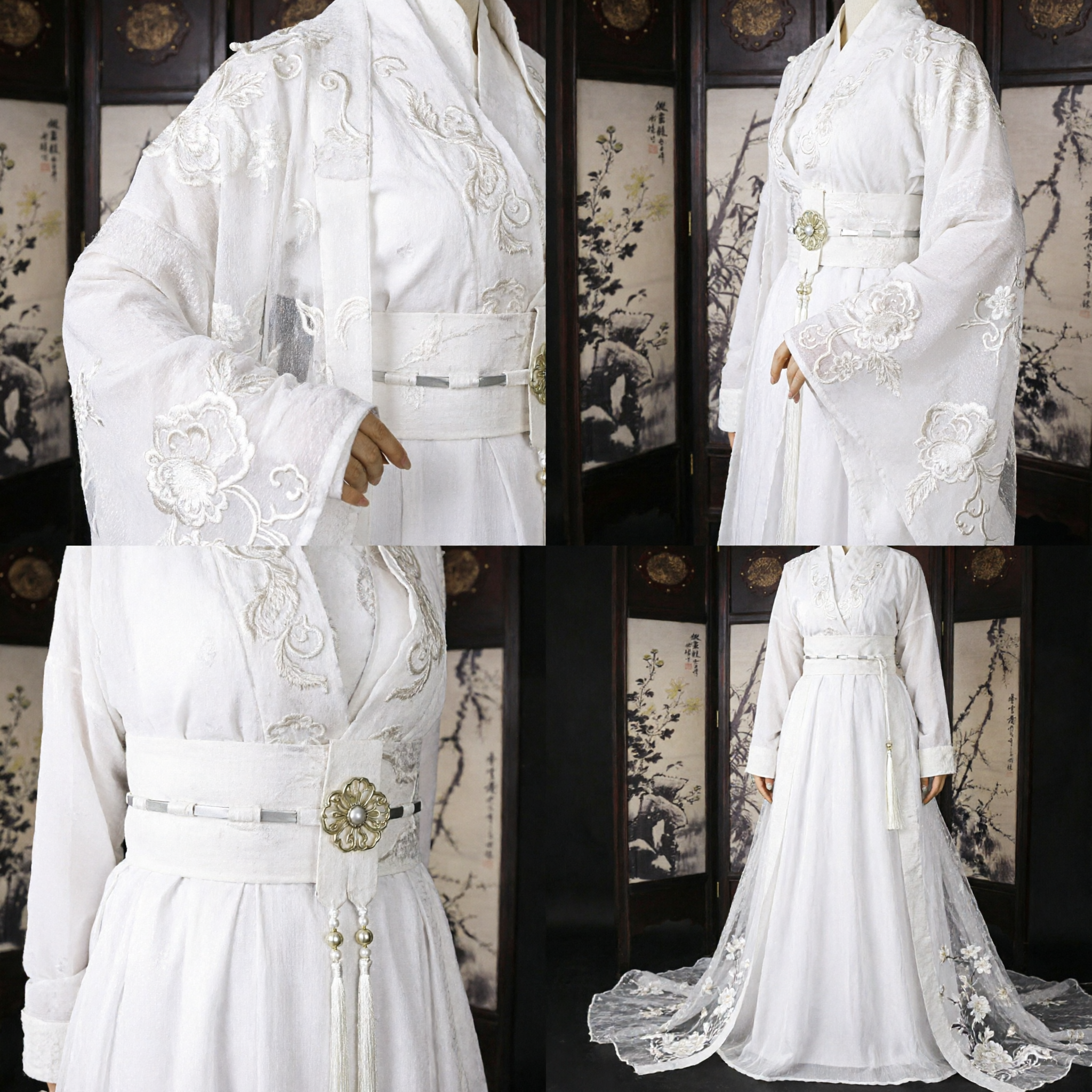 Men's White Traditional Chinese Hanfu Costume Ancient Swordsman Immortal Robe Xianxia Outfit for Cosplay and Performance - Asian Costume