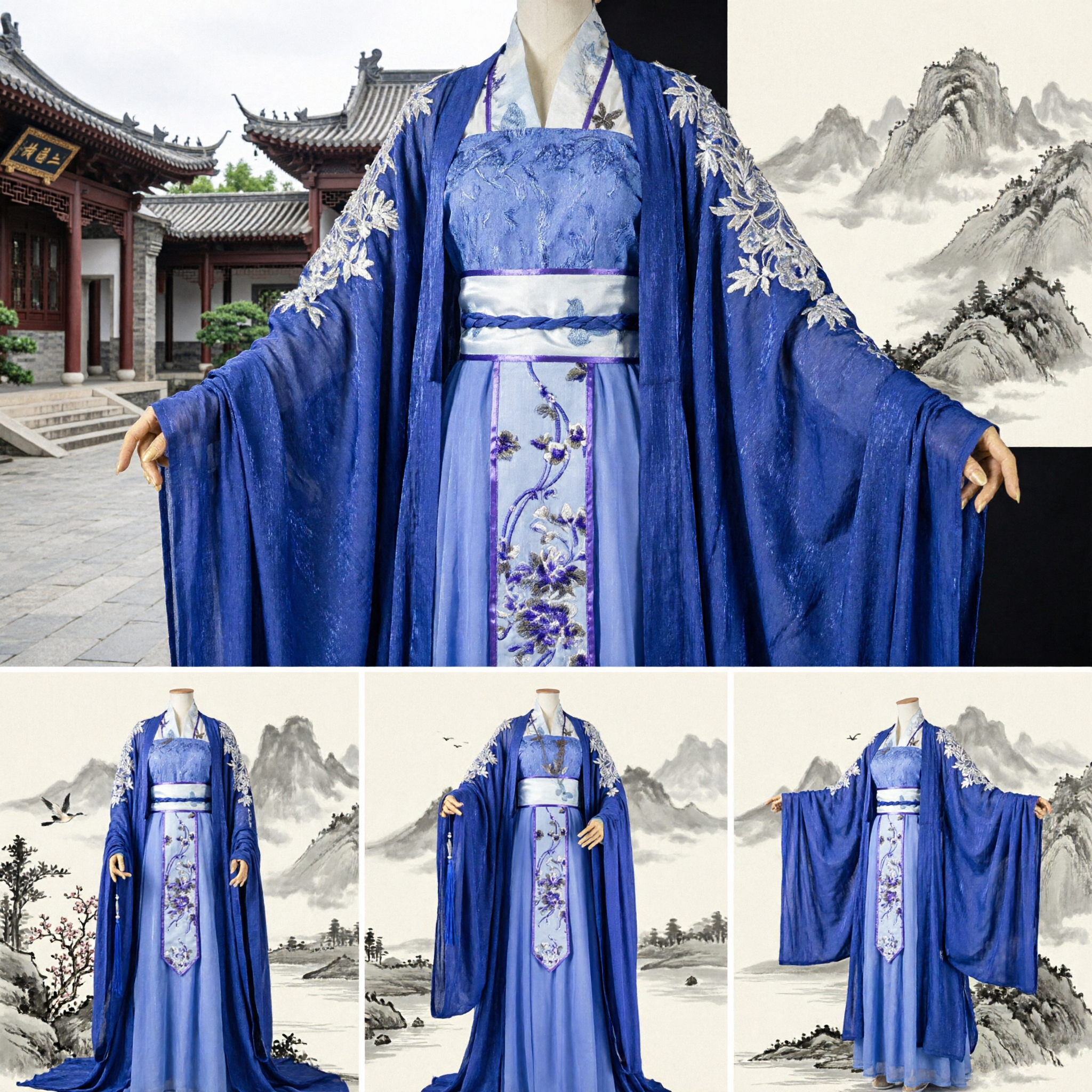 Traditional Chinese Blue Hanfu Dress Ancient Princess Costume with Floral Embroidery for Women Cosplay - Asian Costume