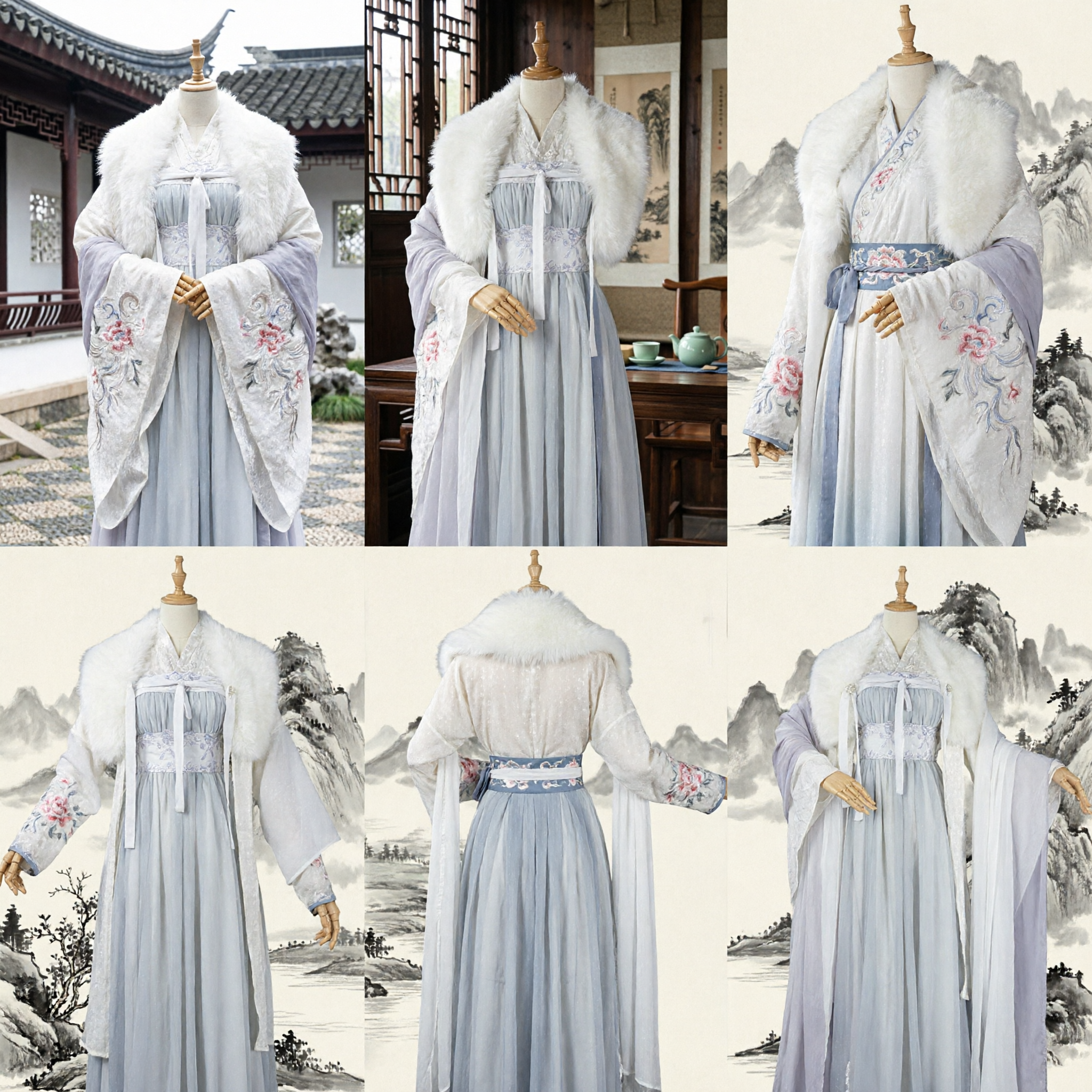 Traditional Chinese Hanfu Costume White Ancient Fairy Princess Dress with Fur Collar Cloak for Women Cosplay - Asian Costume