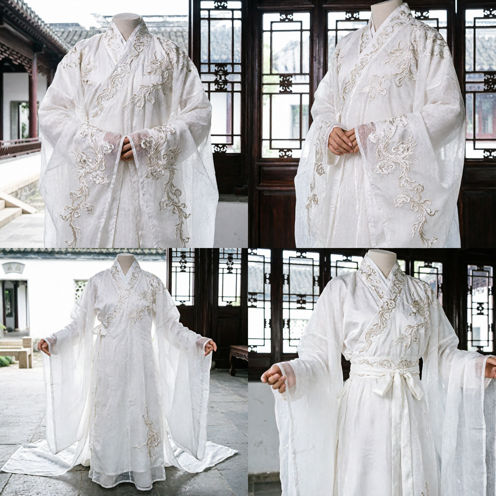 Elegant White Traditional Chinese Hanfu Ancient Scholar Costume Robe for Men Cosplay Stage Performance - Asian Costume