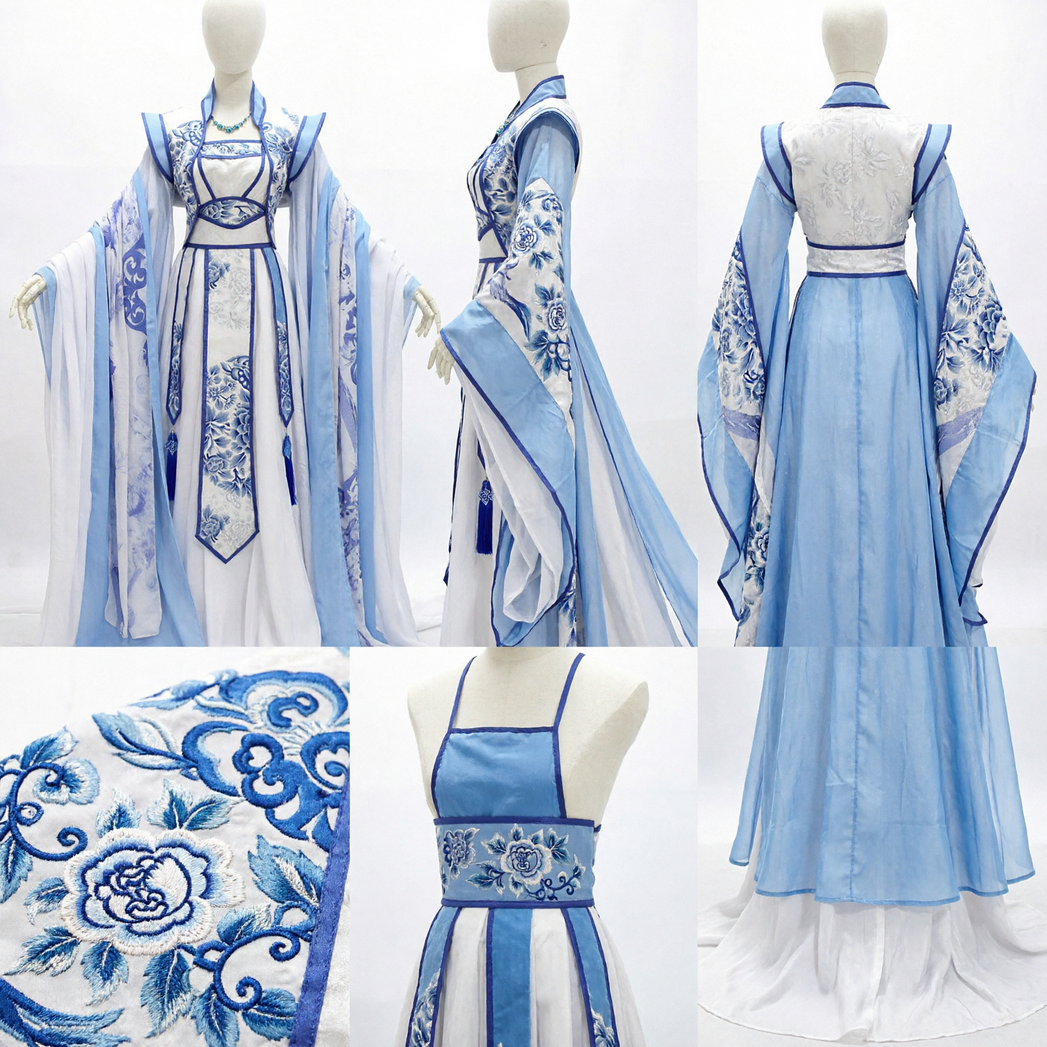 Traditional Chinese Hanfu Blue and White Ancient Princess Dress Wide Sleeve Cosplay Costume for Women - Asian Costume