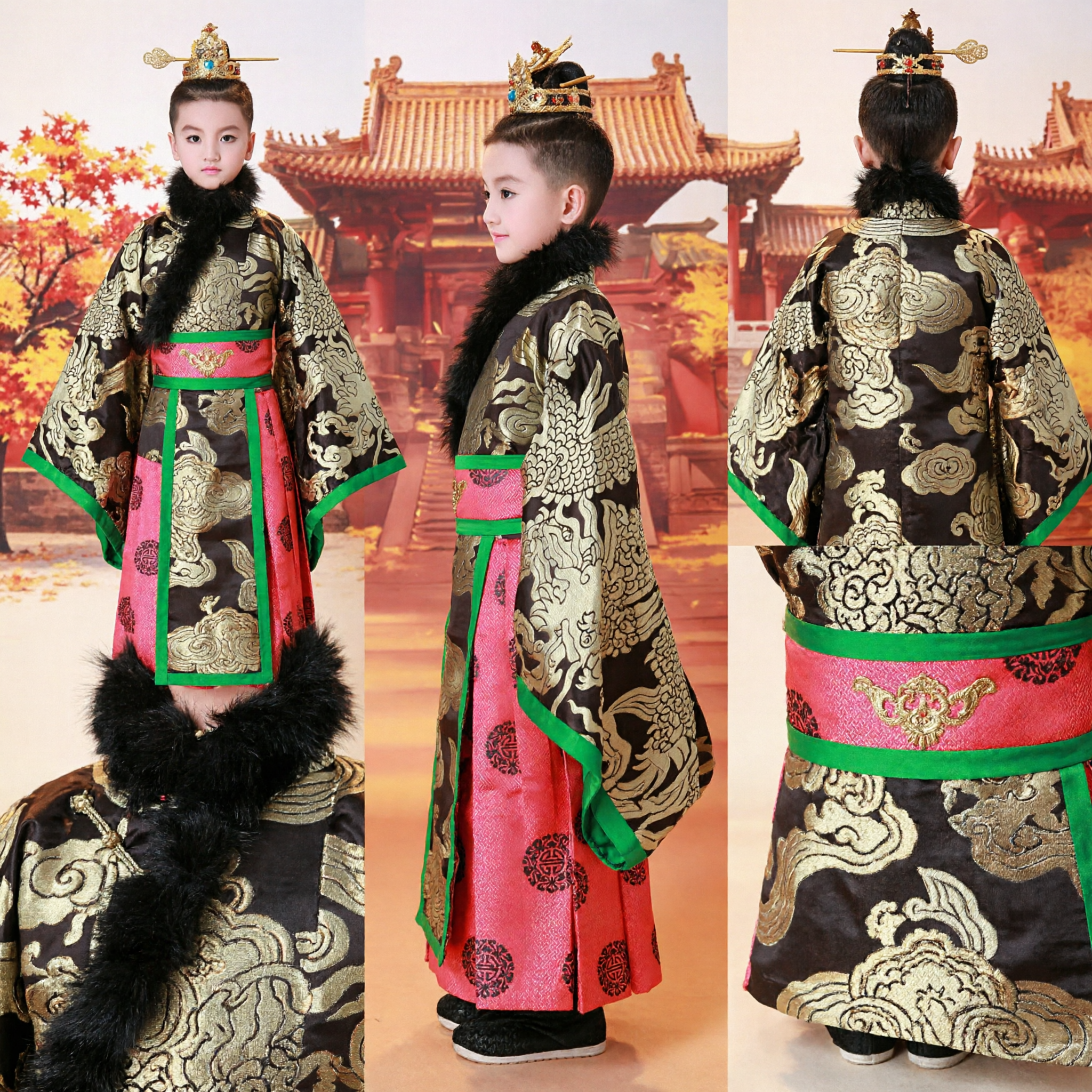 Boys Ancient Chinese Prince Costume Kids Traditional Dragon Robe Hanfu for Halloween Cosplay Stage Performance - Asian Costume