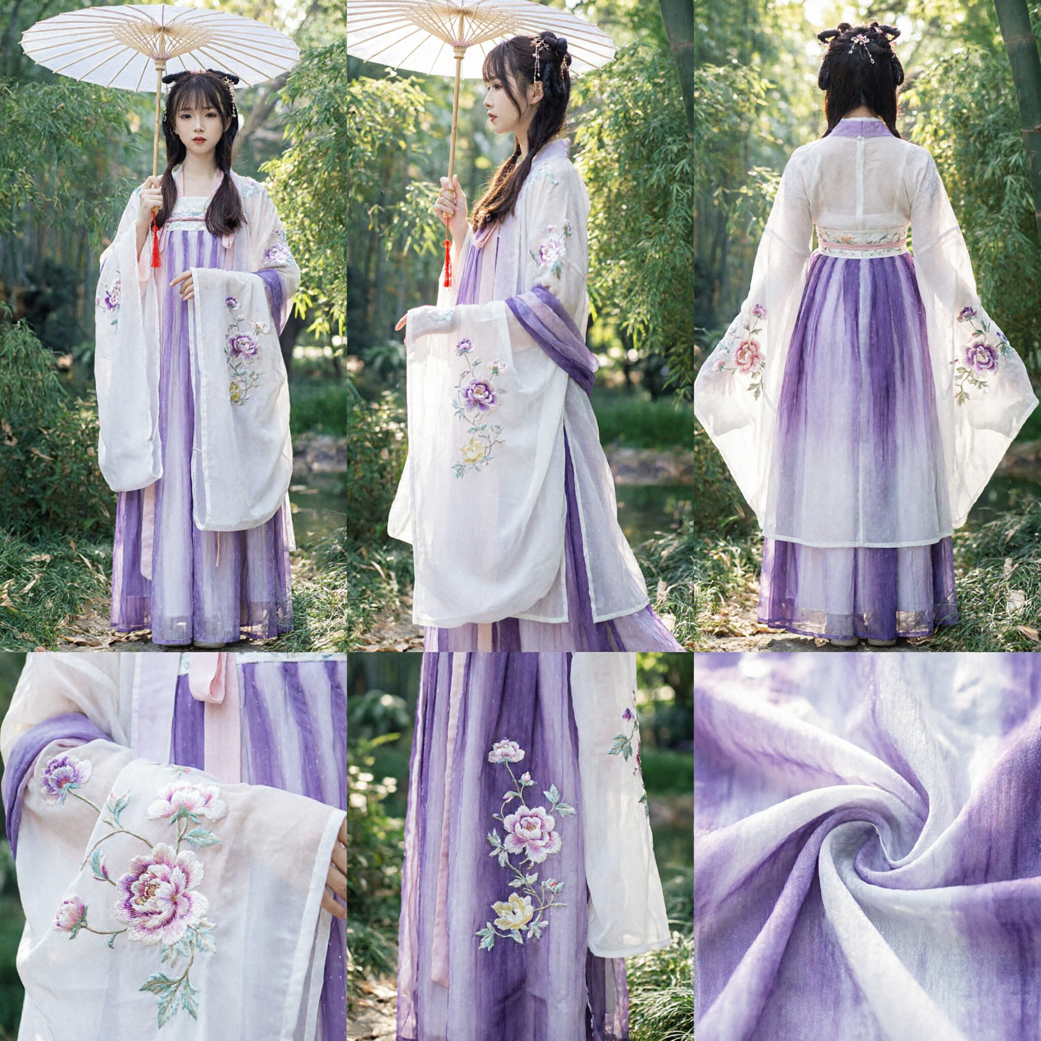 Elegant Purple Gradient Hanfu Traditional Chinese Ancient Costume Embroidered Fairy Dress for Women Photography and Cosplay - Asian Costume