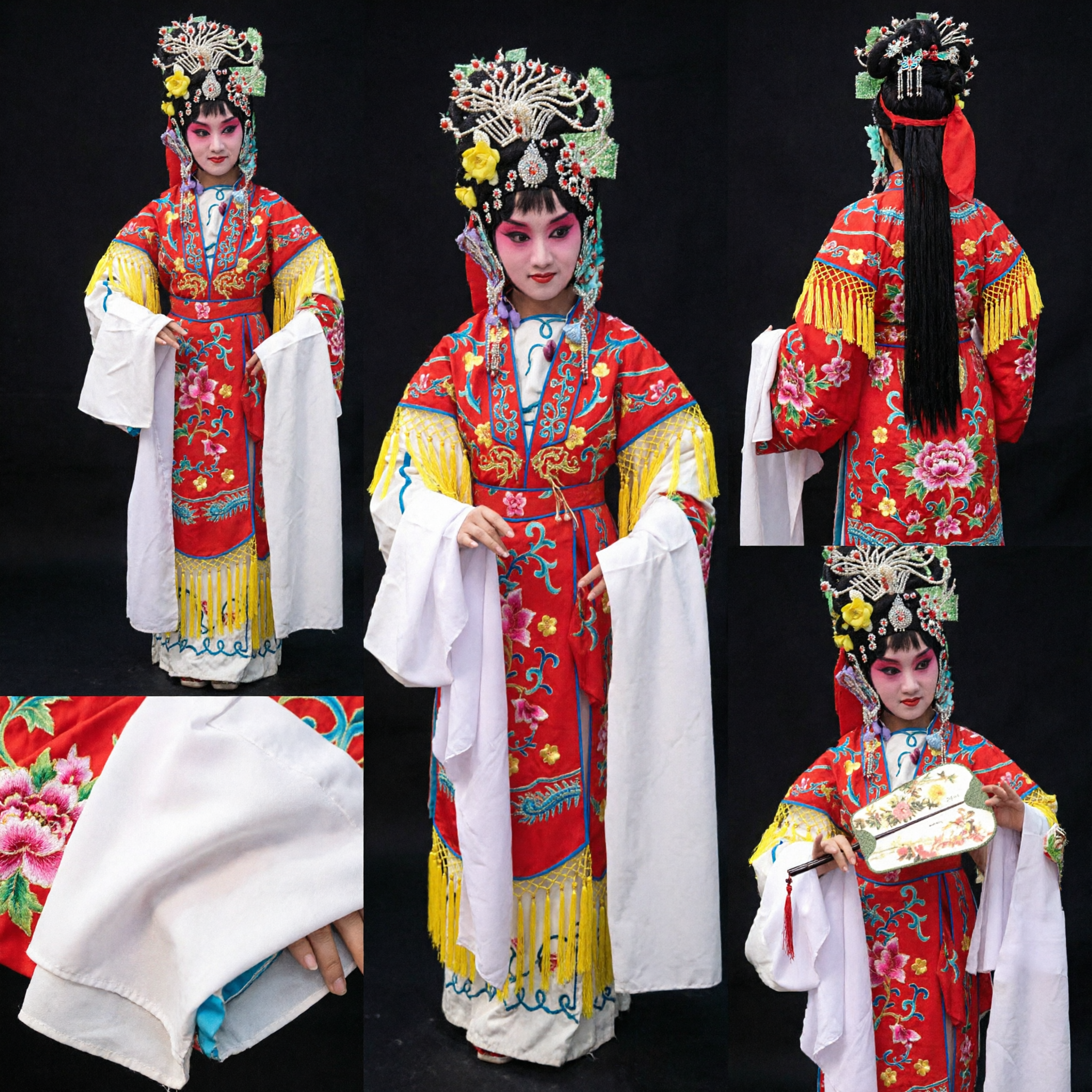 Traditional Chinese Peking Opera Costume for Kids Complete Hua Dan Set with Red Embroidered Robe and Headdress - Asian Costume