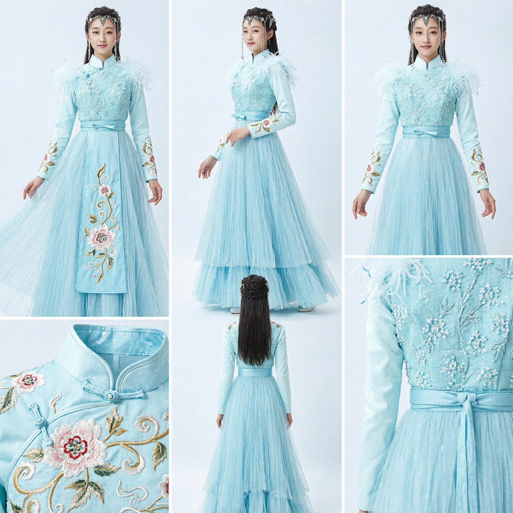 Ancient Chinese Blue Fairy Costume Xianxia Fantasy Dress Women Cosplay Hanfu Performance Outfit - Asian Costume
