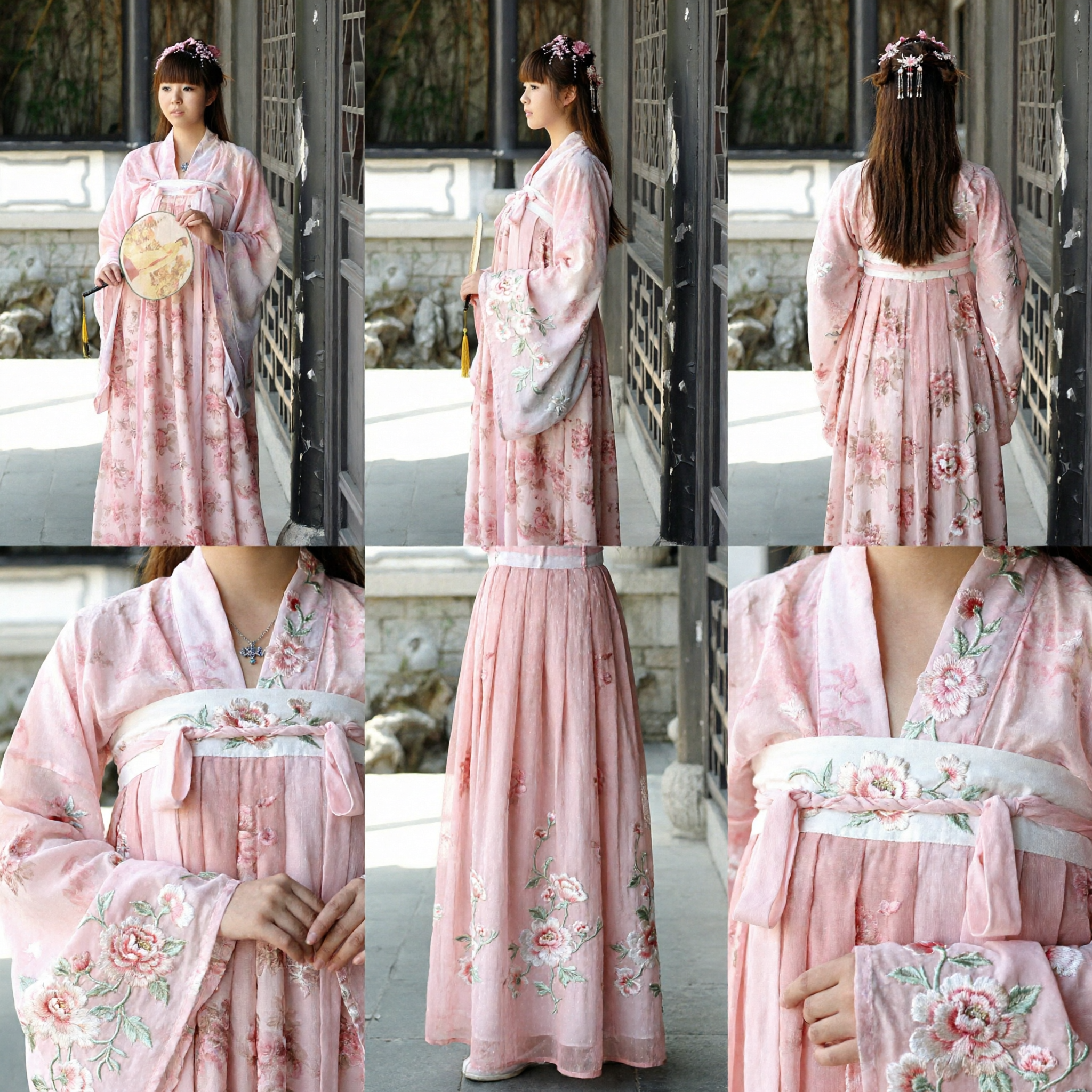 Elegant Pink Floral Hanfu Traditional Chinese Tang Dynasty Palace Dress for Women Ancient Costume - Asian Costume