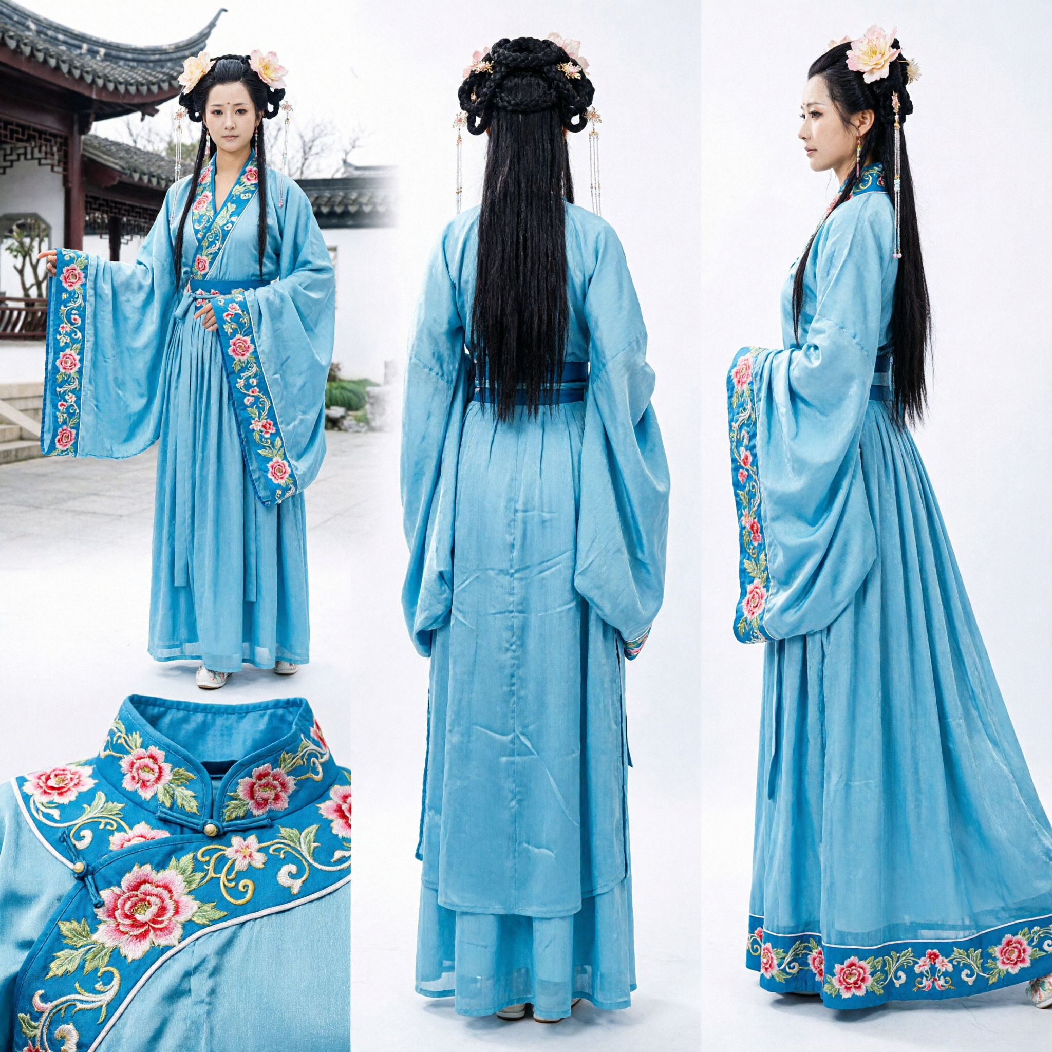 Elegant Blue Hanfu Traditional Chinese Dress Ancient Fairy Costume for Women Photography and Performance - Asian Costume
