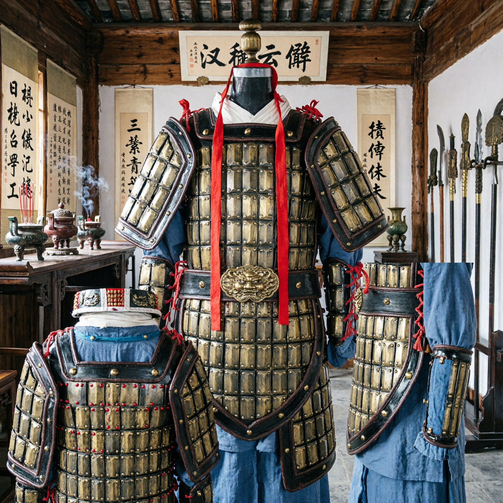 Men's Traditional Chinese General Armor Costume Gold Lamellar Warrior Suit for Historical Cosplay and Stage Performance - Asian Costume