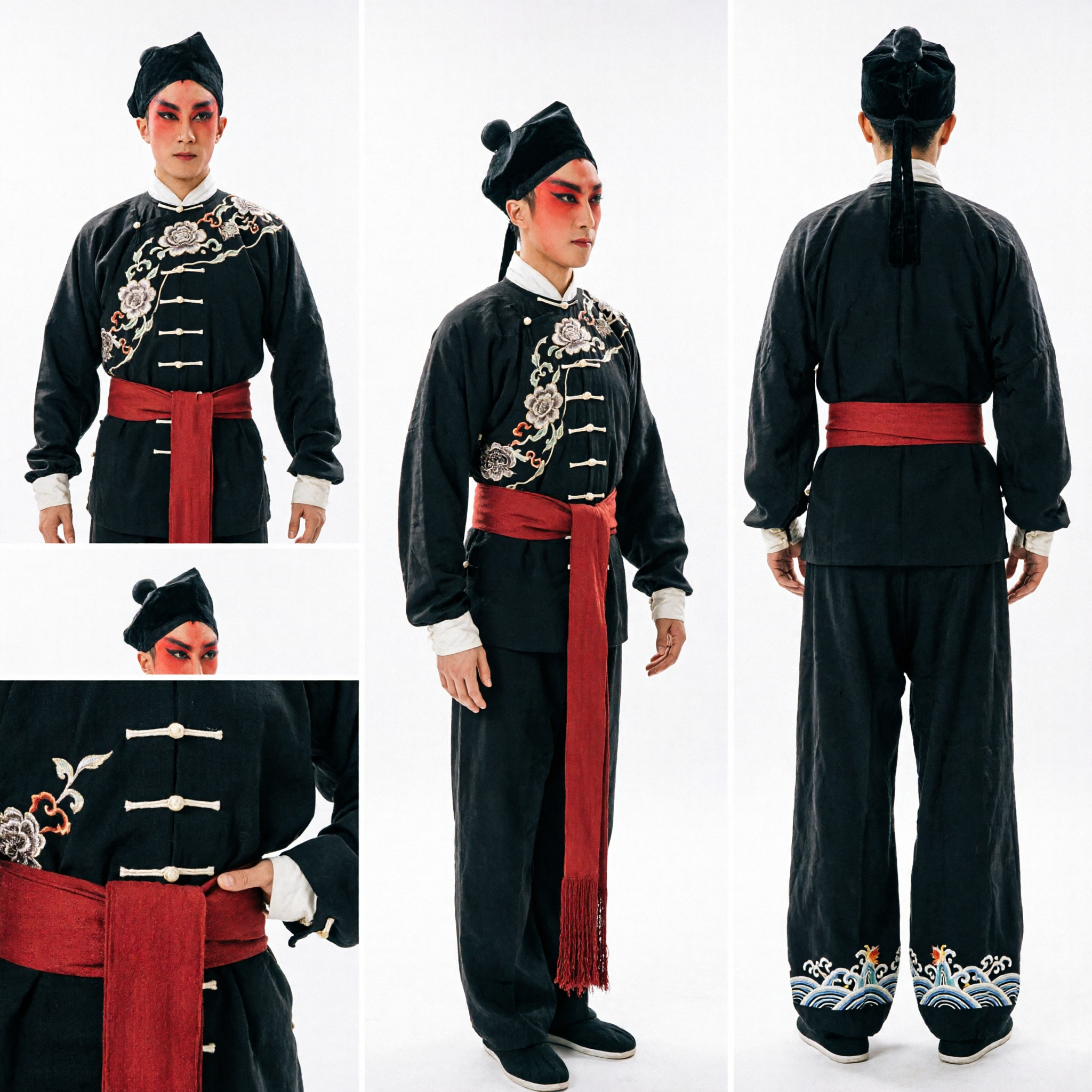 Traditional Chinese Peking Opera Wusheng Martial Arts Costume Black Kung Fu Uniform for Men Stage Performance - Asian Costume
