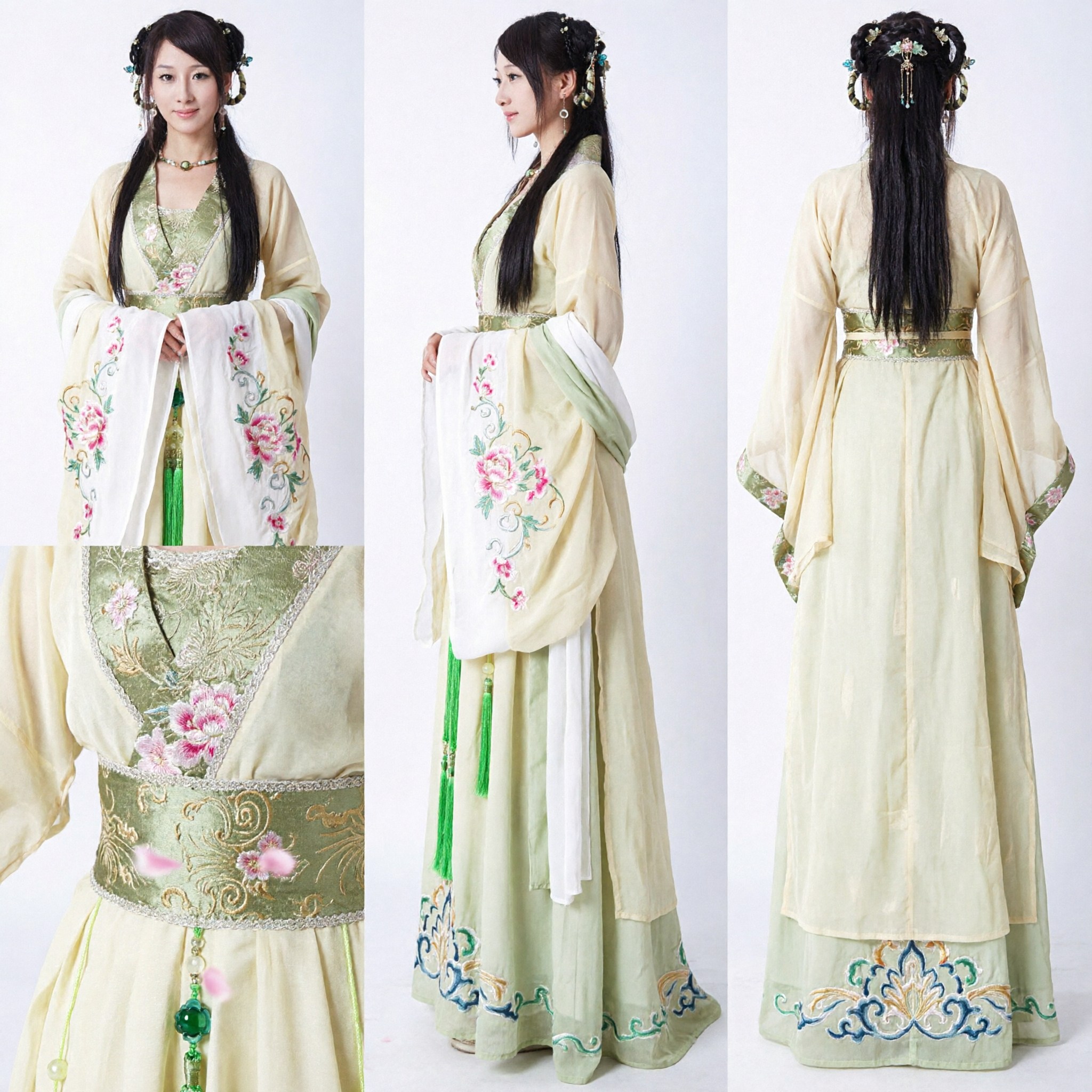 Women's Traditional Chinese Hanfu Ancient Costume Yellow Green Embroidered Dress for Cosplay Photography and Events - Asian Costume