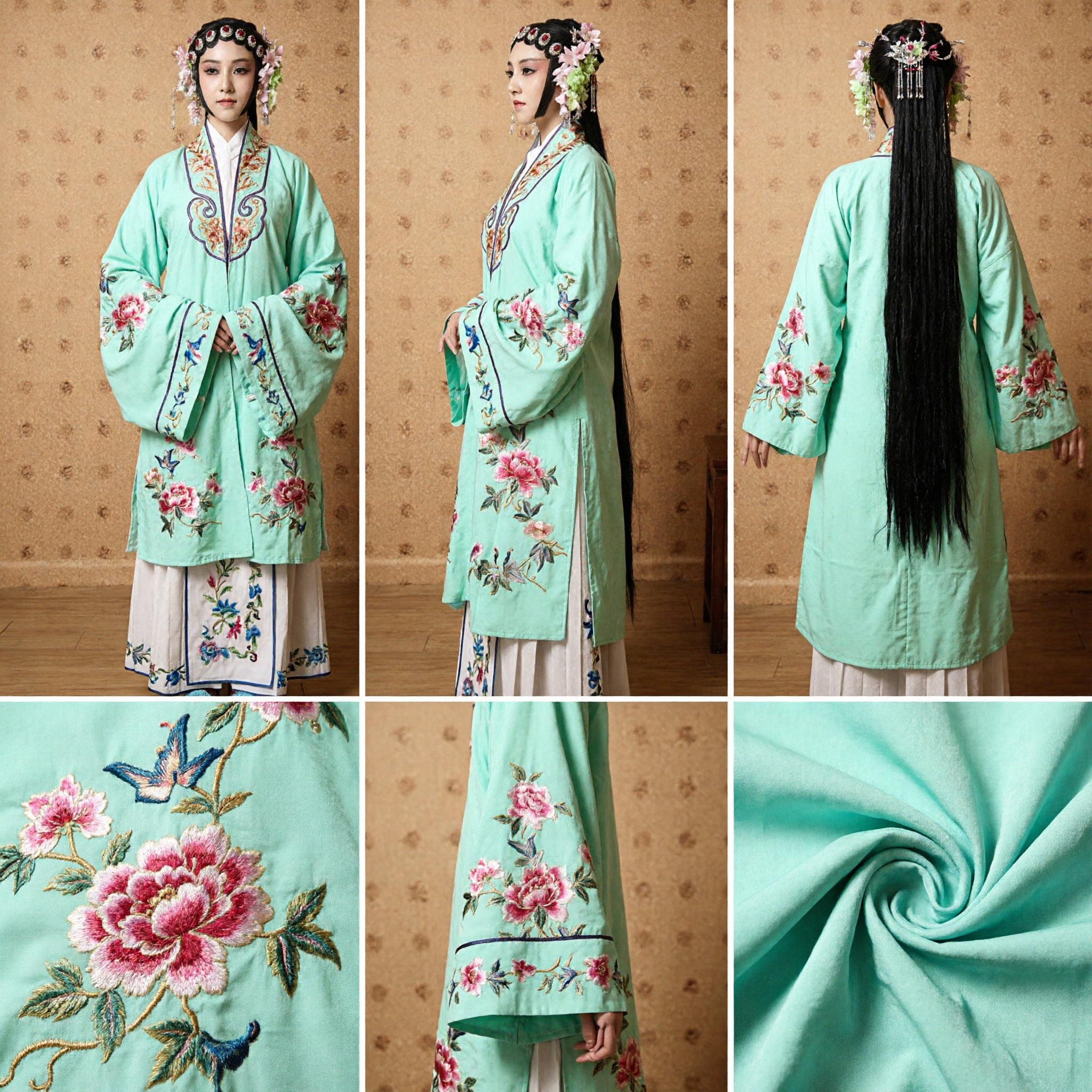 Traditional Chinese Peking Opera Costume Green Embroidered Robe and Skirt Set Ancient Princess Stage Performance Attire - Asian Costume