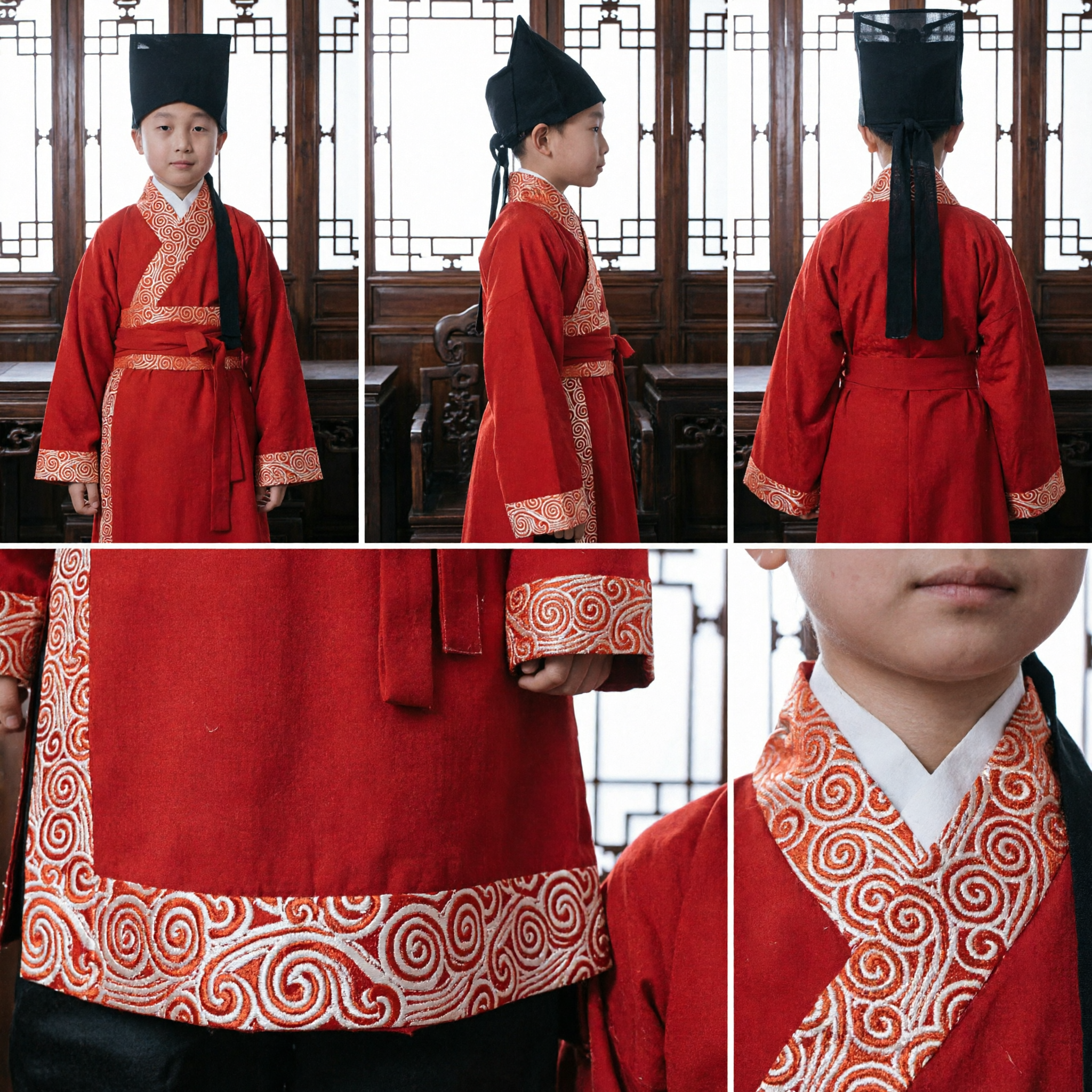 Traditional Chinese Hanfu Red Robe for Boys Ancient Scholar Costume Wedding Ceremony Performance Outfit - Asian Costume