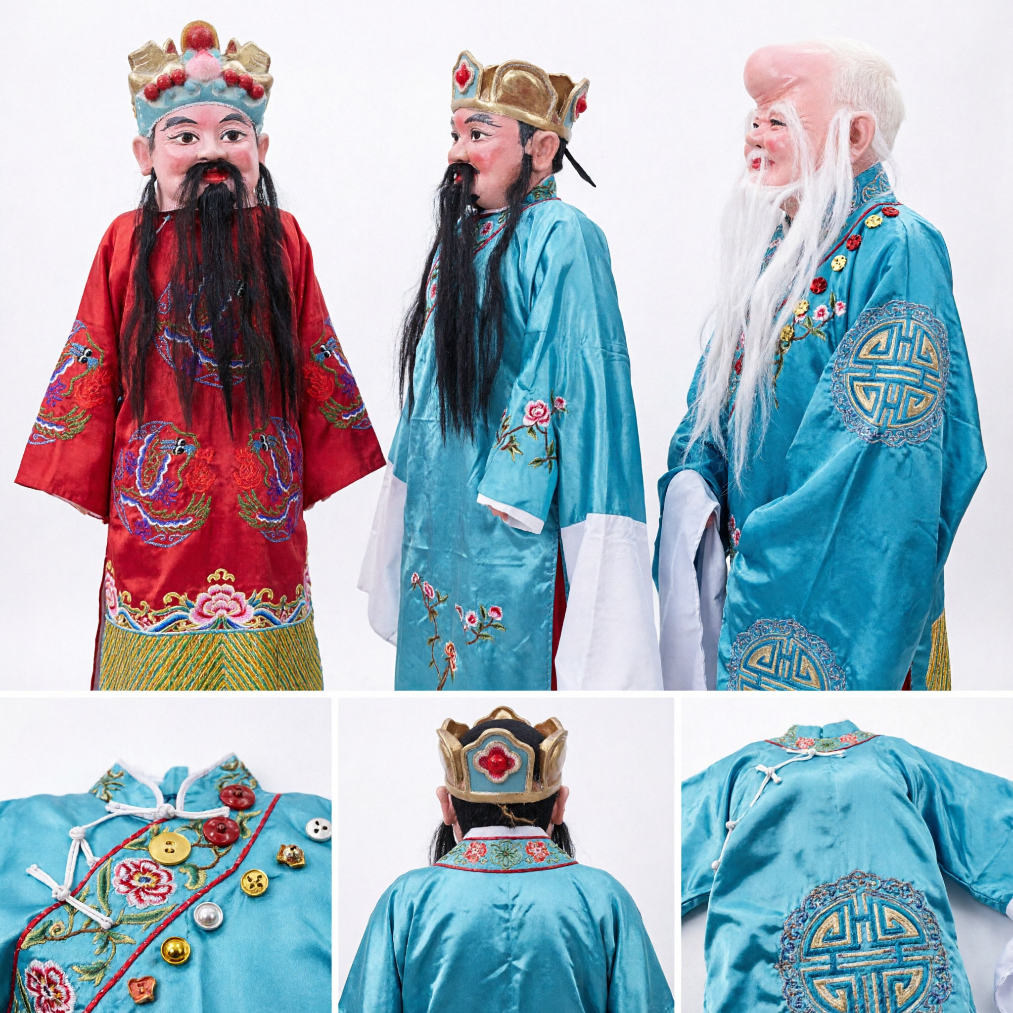 Traditional Chinese Sanxing God Masks Fu Lu Shou Fortune Prosperity Longevity Parade Costume Set for Cultural Festivals - Asian Costume