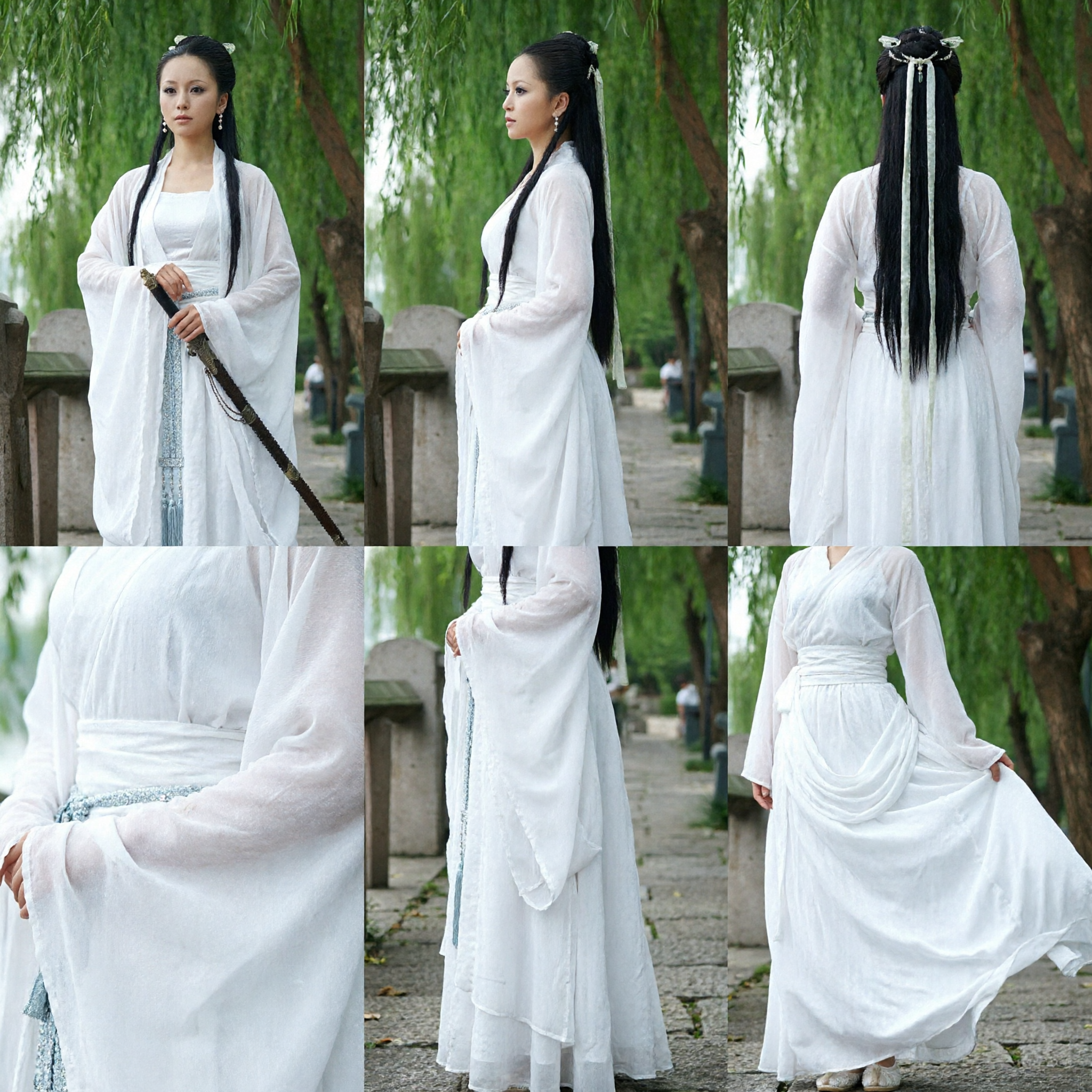 Elegant White Ancient Chinese Hanfu Costume Wuxia Swordswoman Dress for Women Cosplay and Performance - Asian Costume