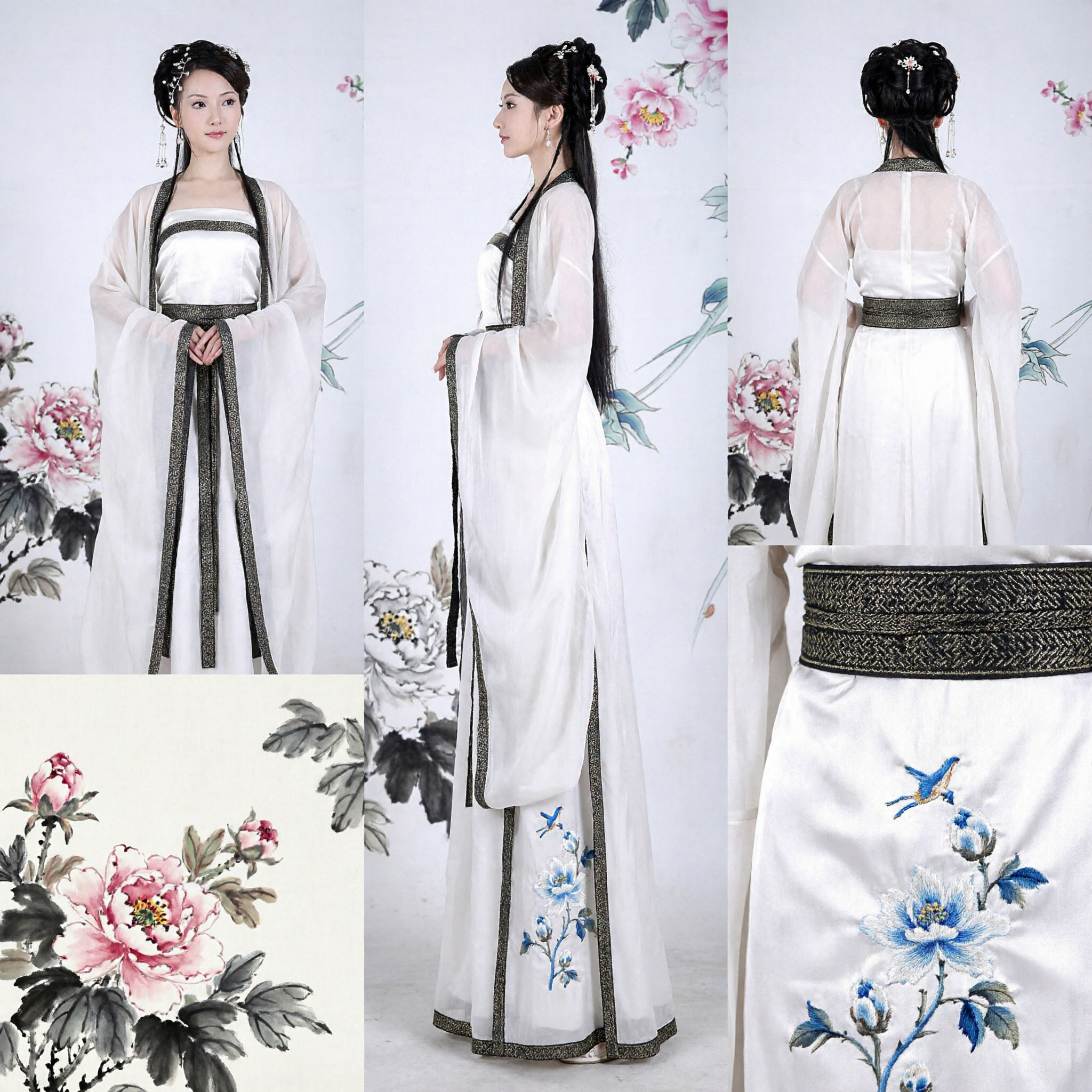 Elegant White Hanfu Ancient Chinese Costume Traditional Tang Dynasty Dress for Women Stage Performance Cosplay - Asian Costume