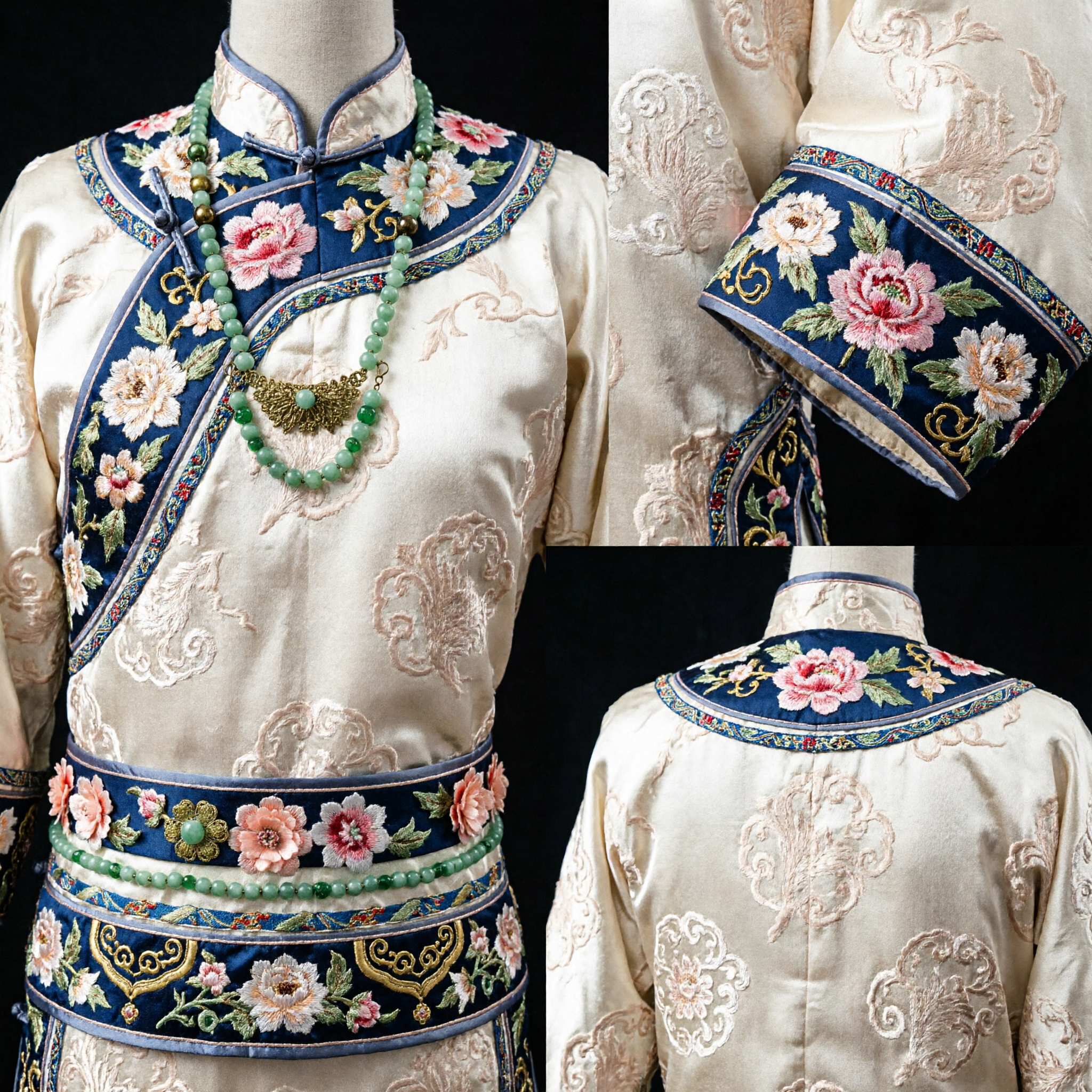 Exquisite Traditional Chinese Hairpin with Peach Flower and Green Jade Beads for Hanfu Wedding Accessories - Asian Costume