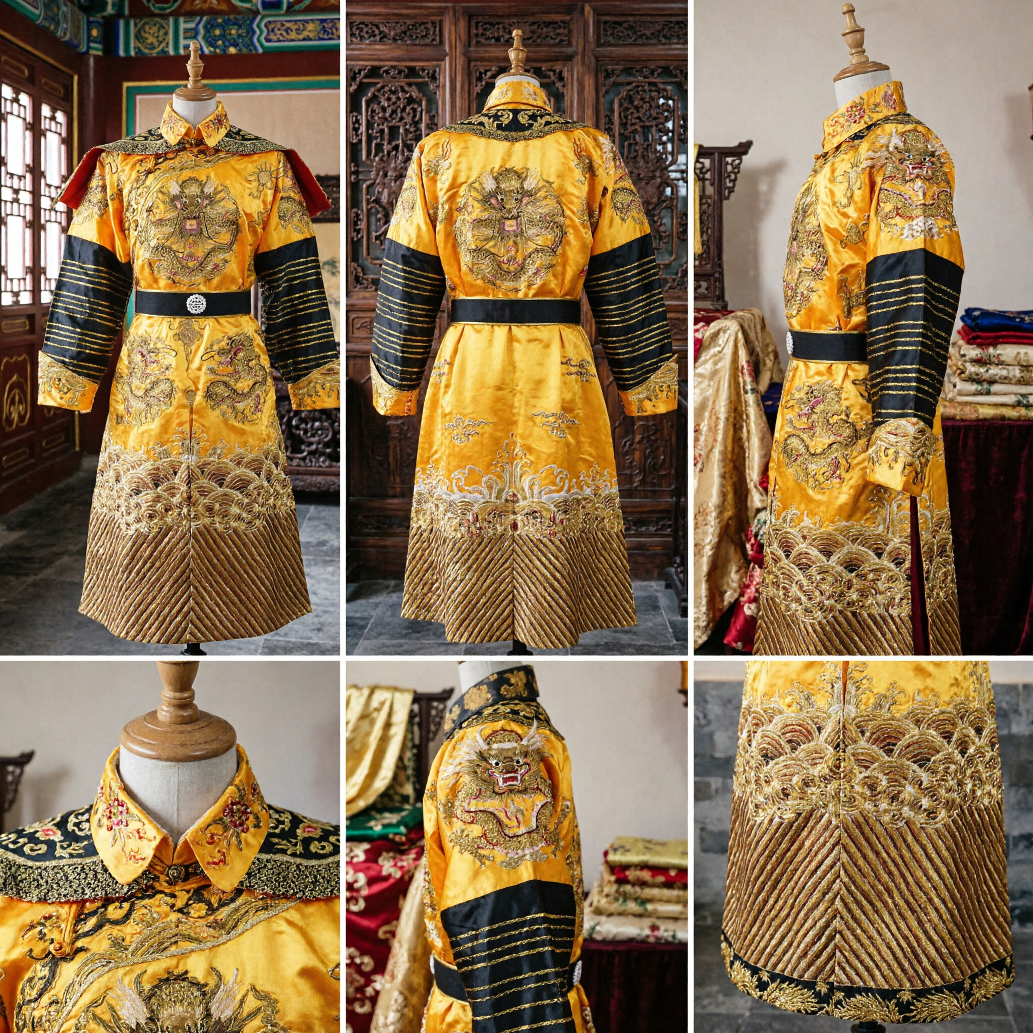 Traditional Chinese Emperor Dragon Robe Costume Yellow Silk Qing Dynasty Official Outfit for Men Performance - Asian Costume