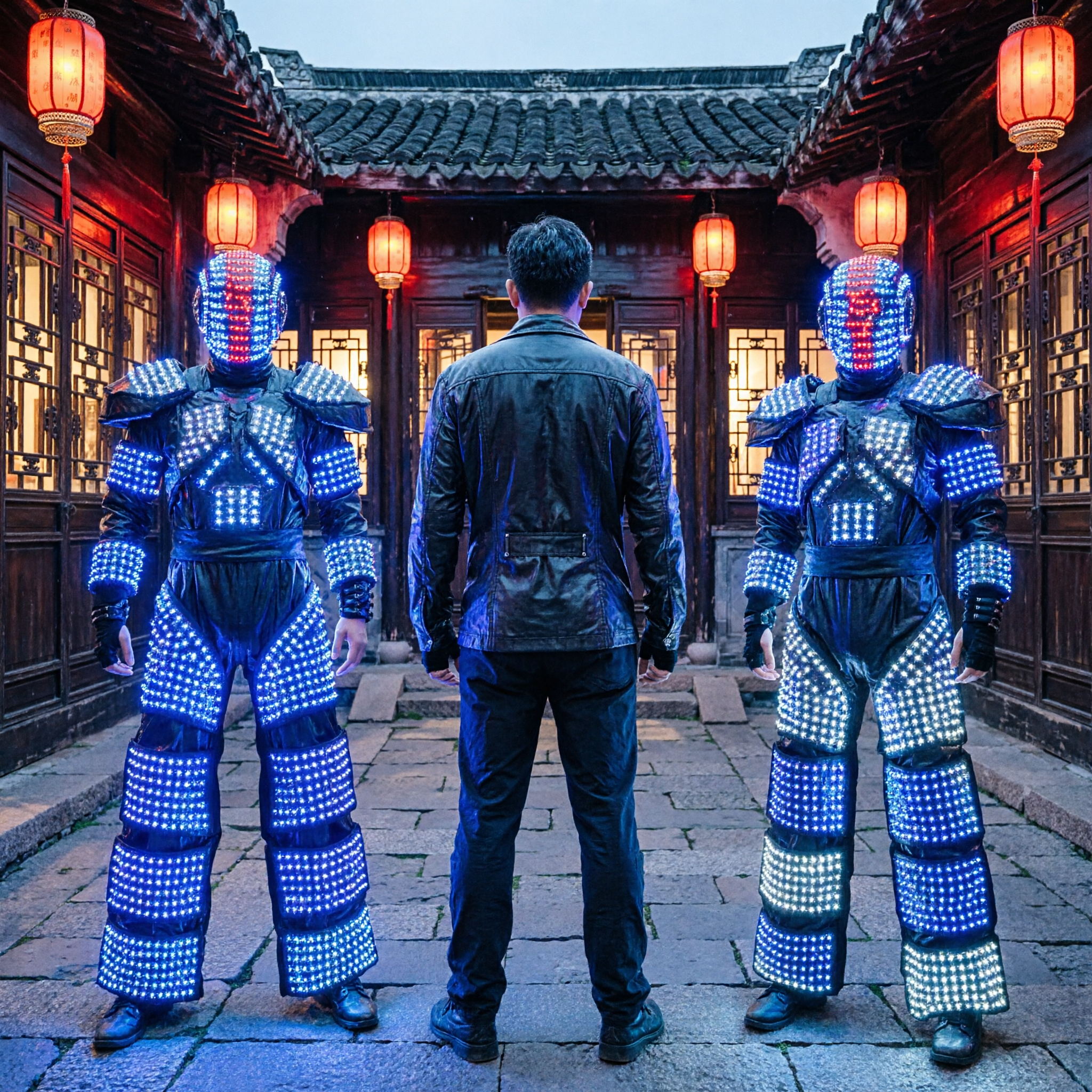 Futuristic LED Robot Costume with Laser Beams for Stage Performance Dance Show and Night Parties - Asian Costume