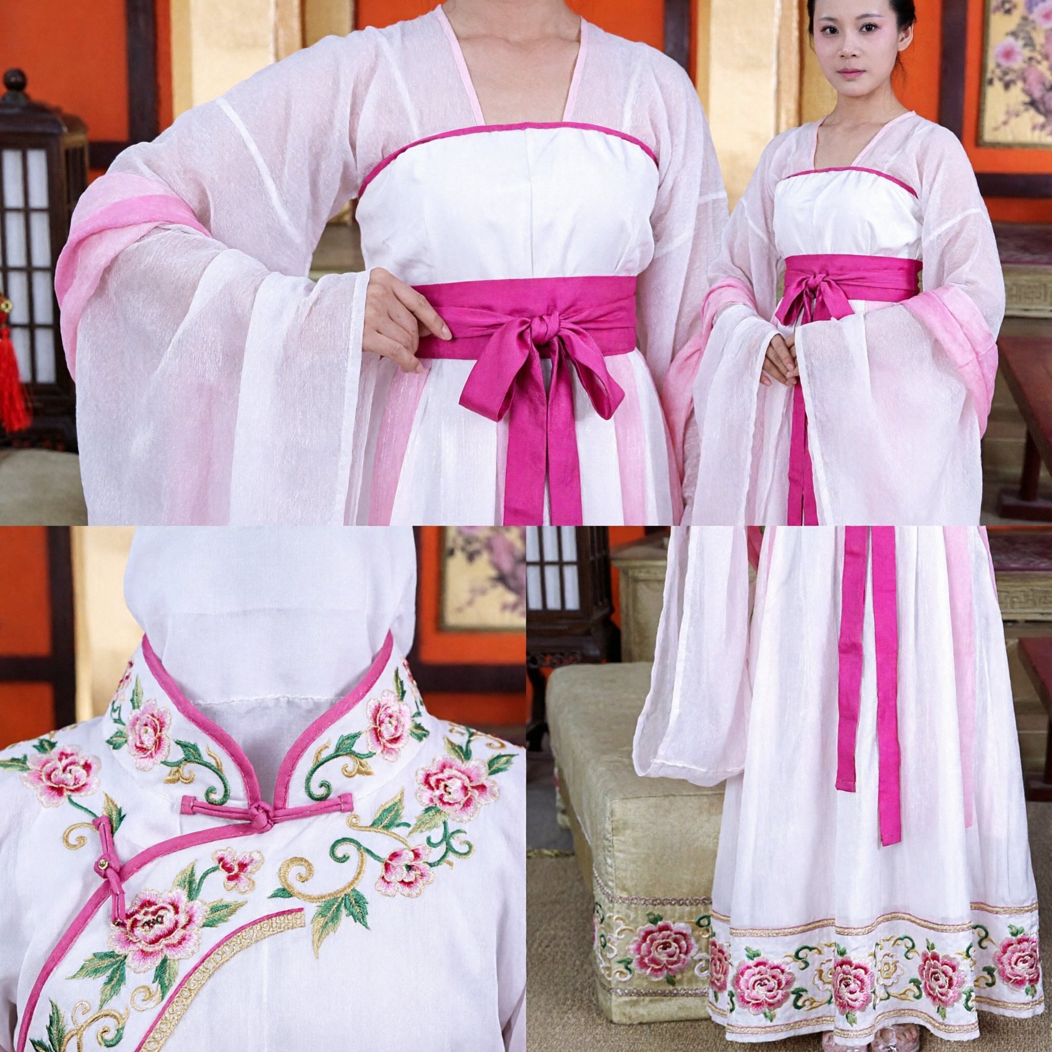 Ancient Chinese Tang Dynasty Princess Hanfu Costume Pink White Fairy Dress for Women Cosplay Performance - Asian Costume