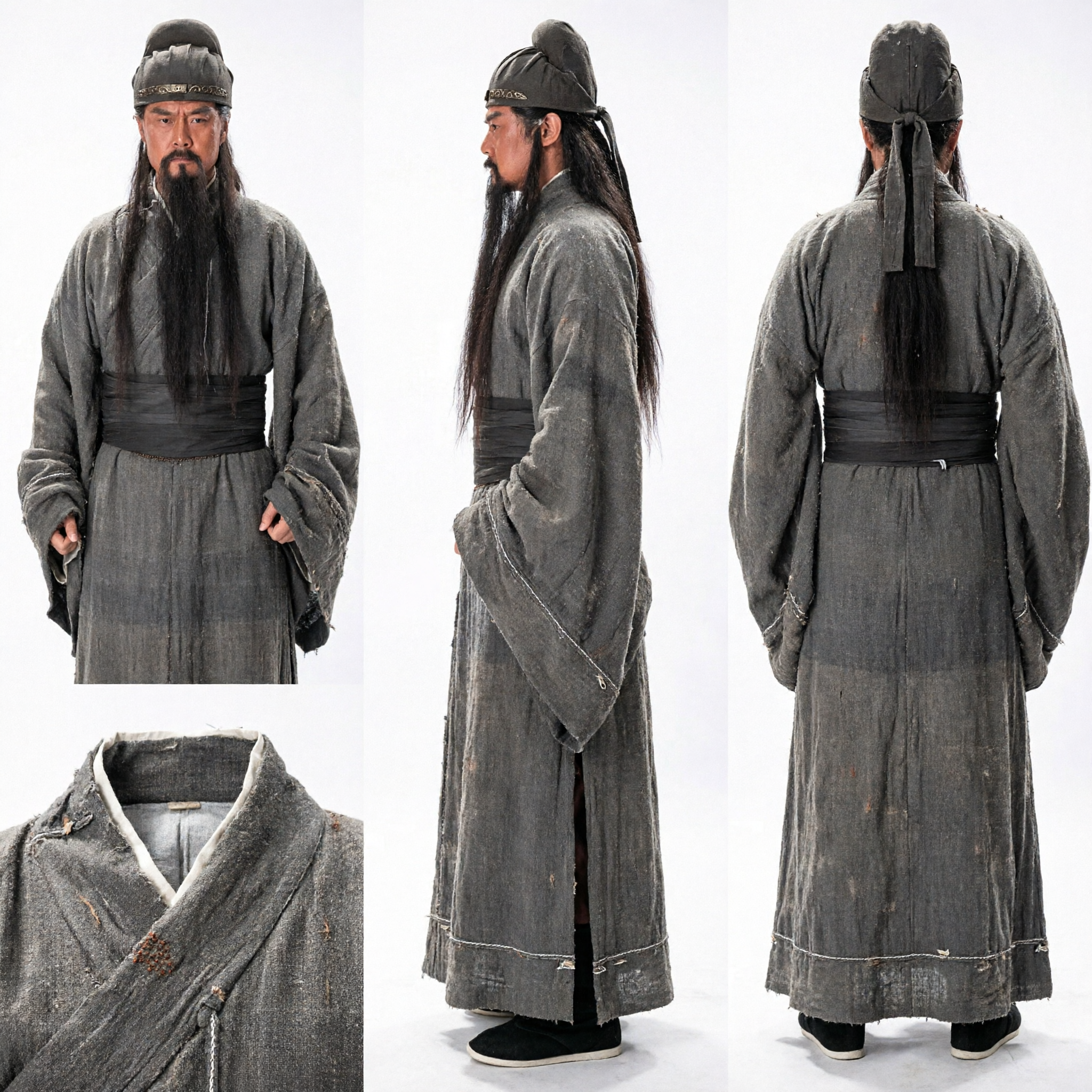 Ancient Chinese Three Kingdoms Guan Yu General Costume Set Warrior Hanfu Robe with Beard and Hat for Men - Asian Costume