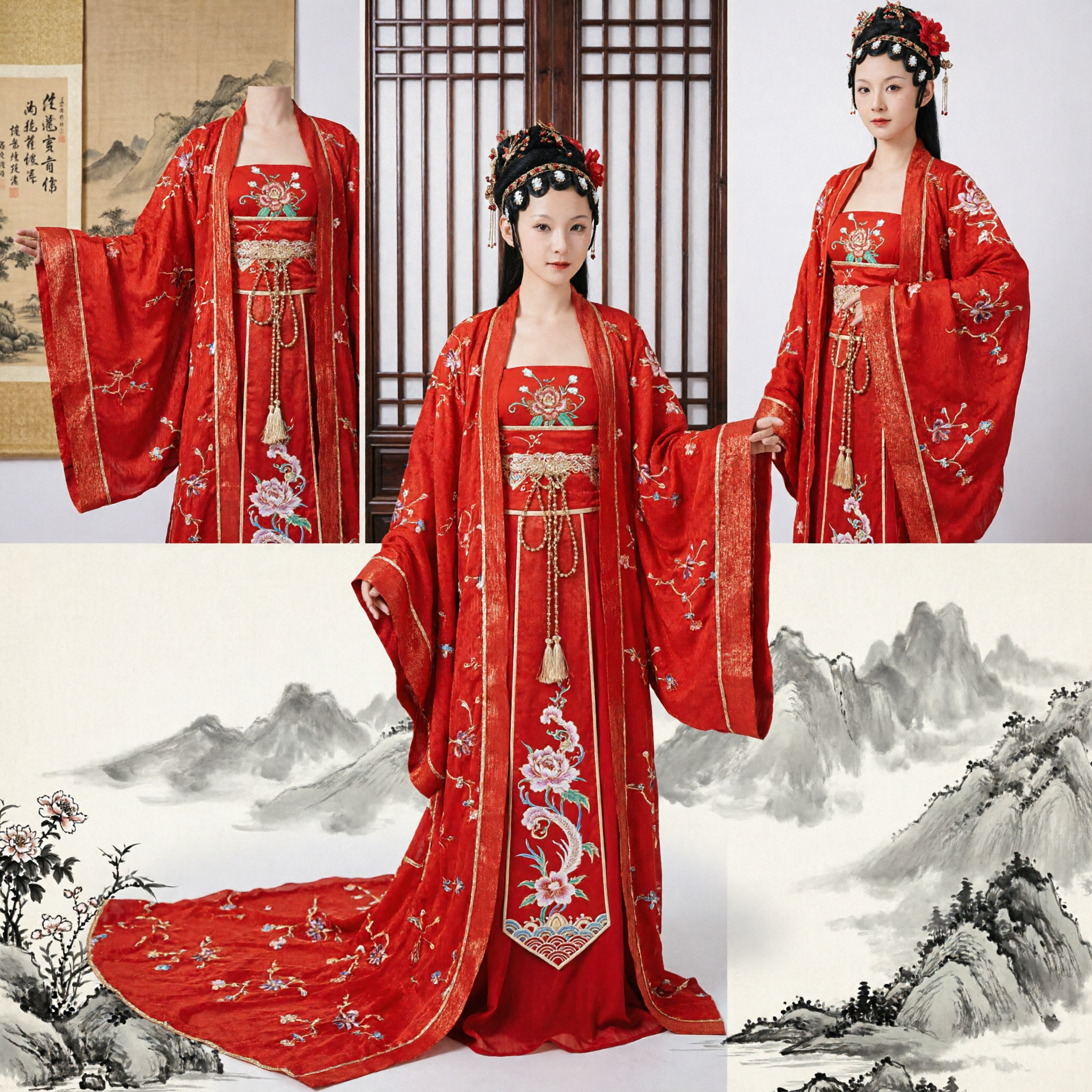 Elegant Red Chinese Traditional Hanfu Wedding Dress Tang Dynasty Ancient Costume Embroidered Robe for Women - Asian Costume