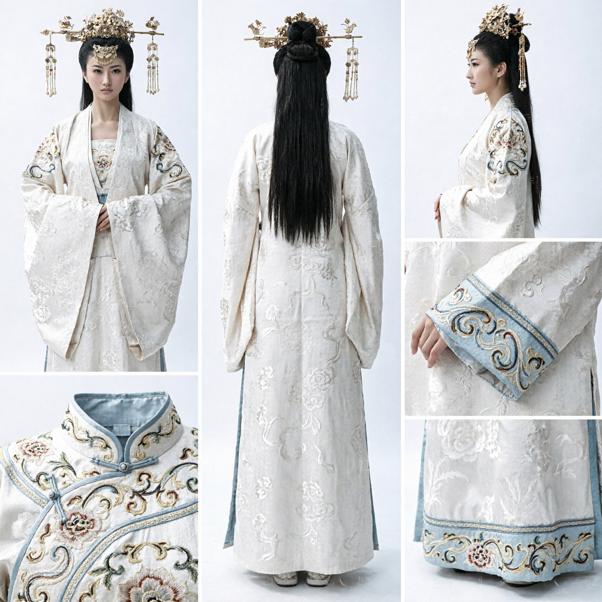 Exquisite Chinese Ancient Style Gold Hair Crown Pearl Headwear for Hanfu Costume Cosplay Wedding Bride - Asian Costume