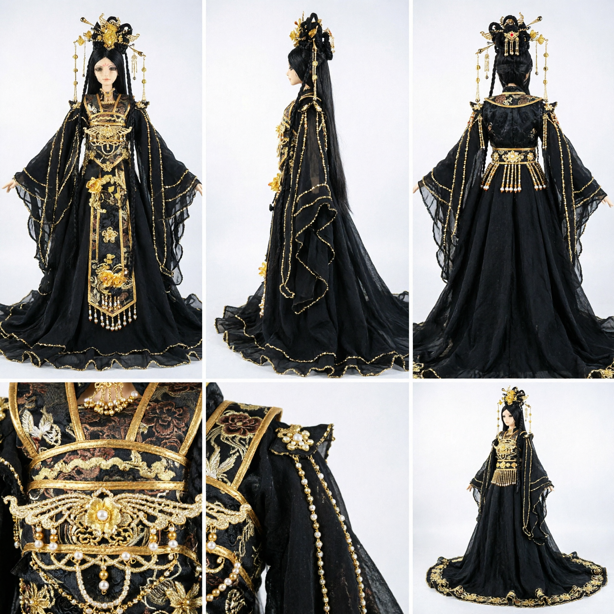 Majestic Black Gold Ancient Chinese Empress Hanfu Costume Set for BJD Dolls Cosplay and Photography Display - Asian Costume