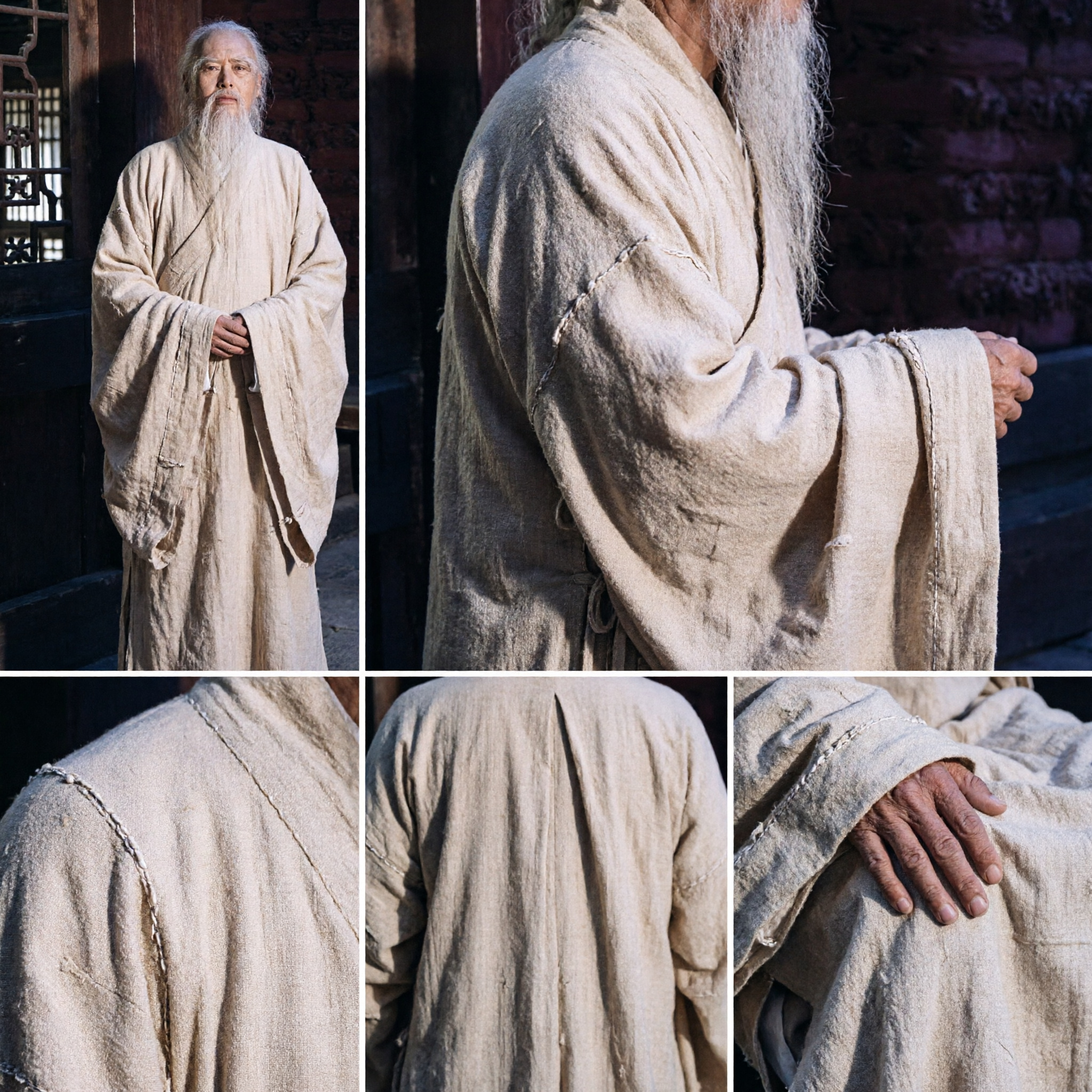 Men's Traditional Chinese Ancient Scholar Robe Cream Linen Hanfu Costume for Cosplay and Cultural Performance - Asian Costume