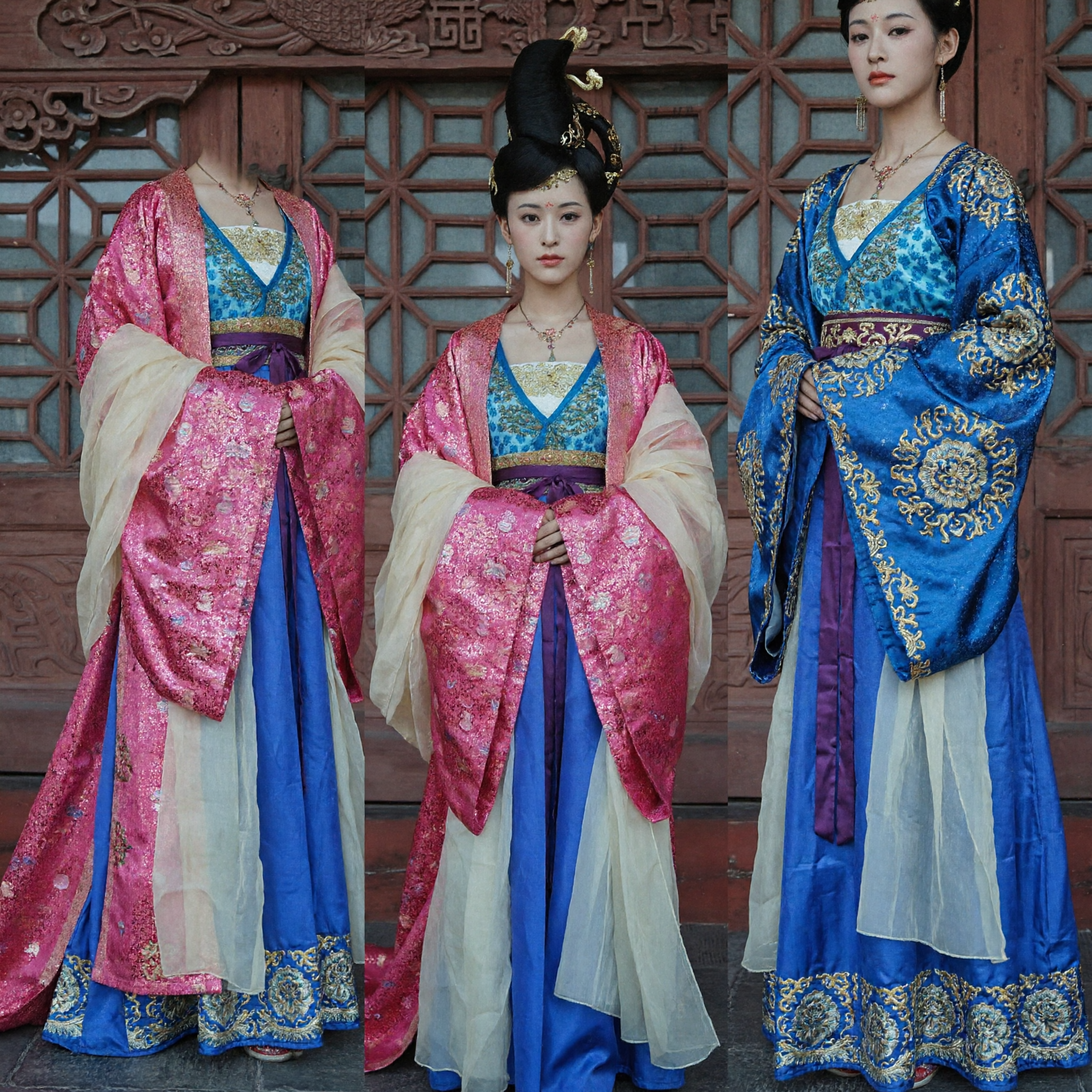 Ancient Chinese Princess Costume Traditional Tang Dynasty Hanfu Pink and Blue Dress for Women Performance - Asian Costume