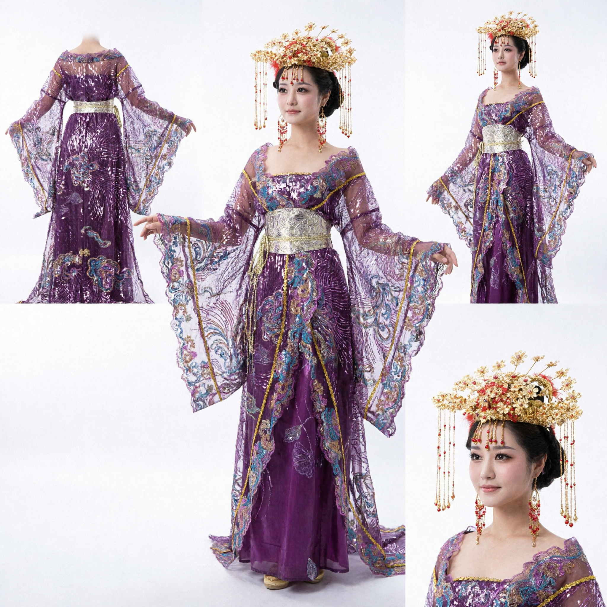 Traditional Ancient Chinese Tang Dynasty Palace Lady Costume Purple Embroidered Hanfu Dress for Women Performance - Asian Costume