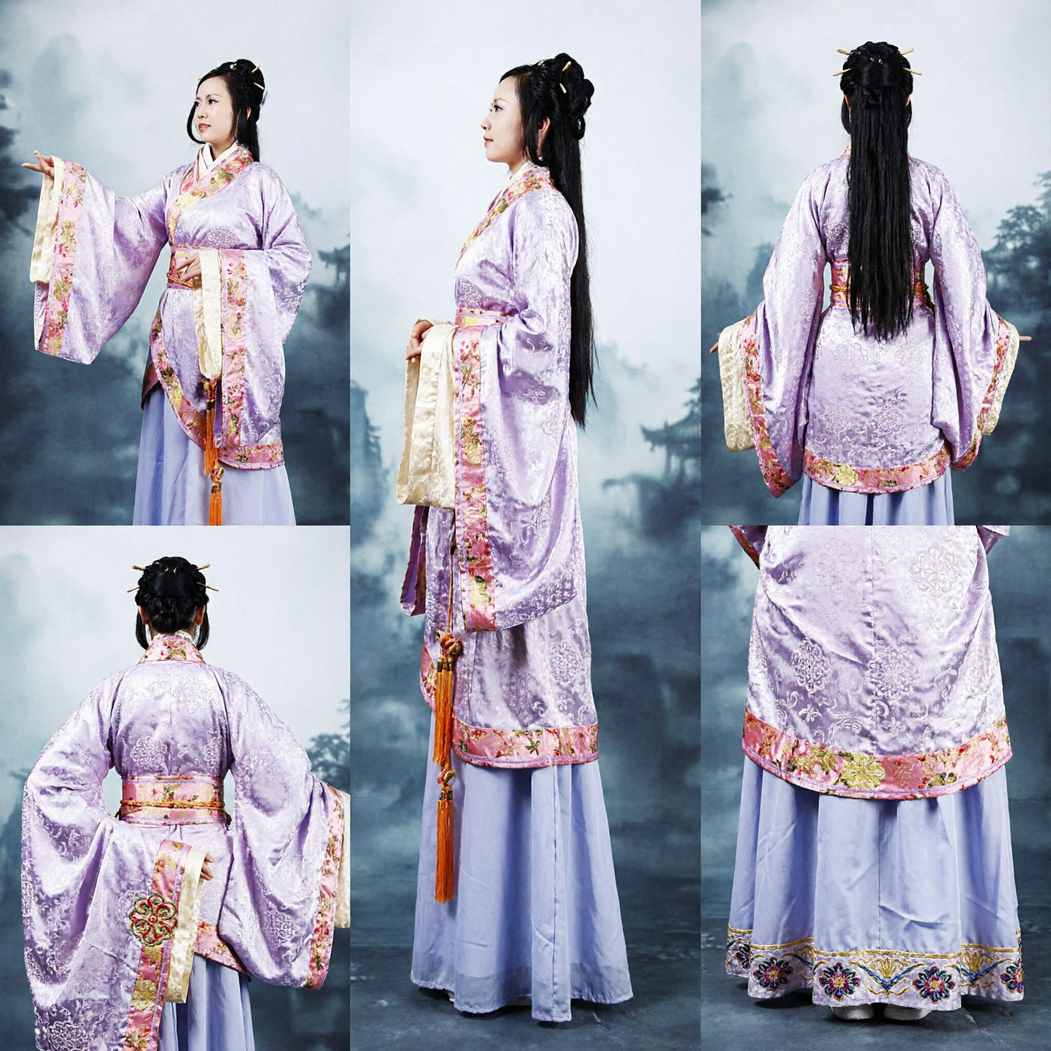Elegant Purple Ancient Chinese Hanfu Traditional Dress Floral Embroidery Robe for Women Stage Performance Cosplay - Asian Costume