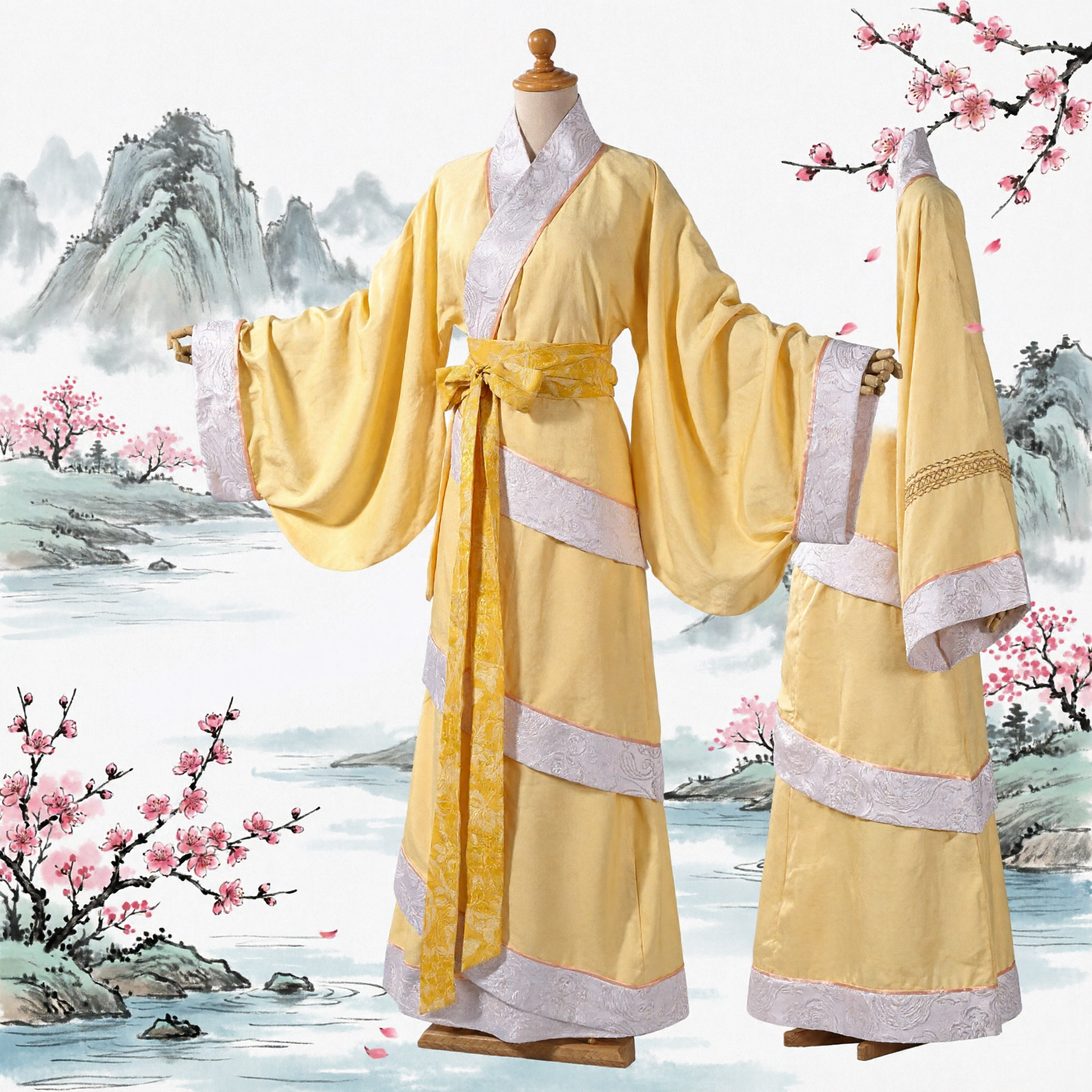 Elegant Yellow Traditional Chinese Hanfu Dress Ancient Cross-Collar Robe for Women Cosplay Performance - Asian Costume