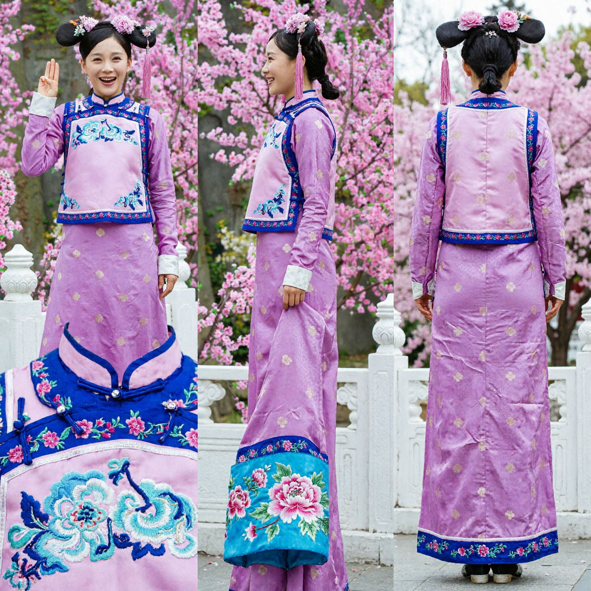 Traditional Chinese Qing Dynasty Manchu Princess Costume Pink Embroidery Dress for Women Cosplay - Asian Costume