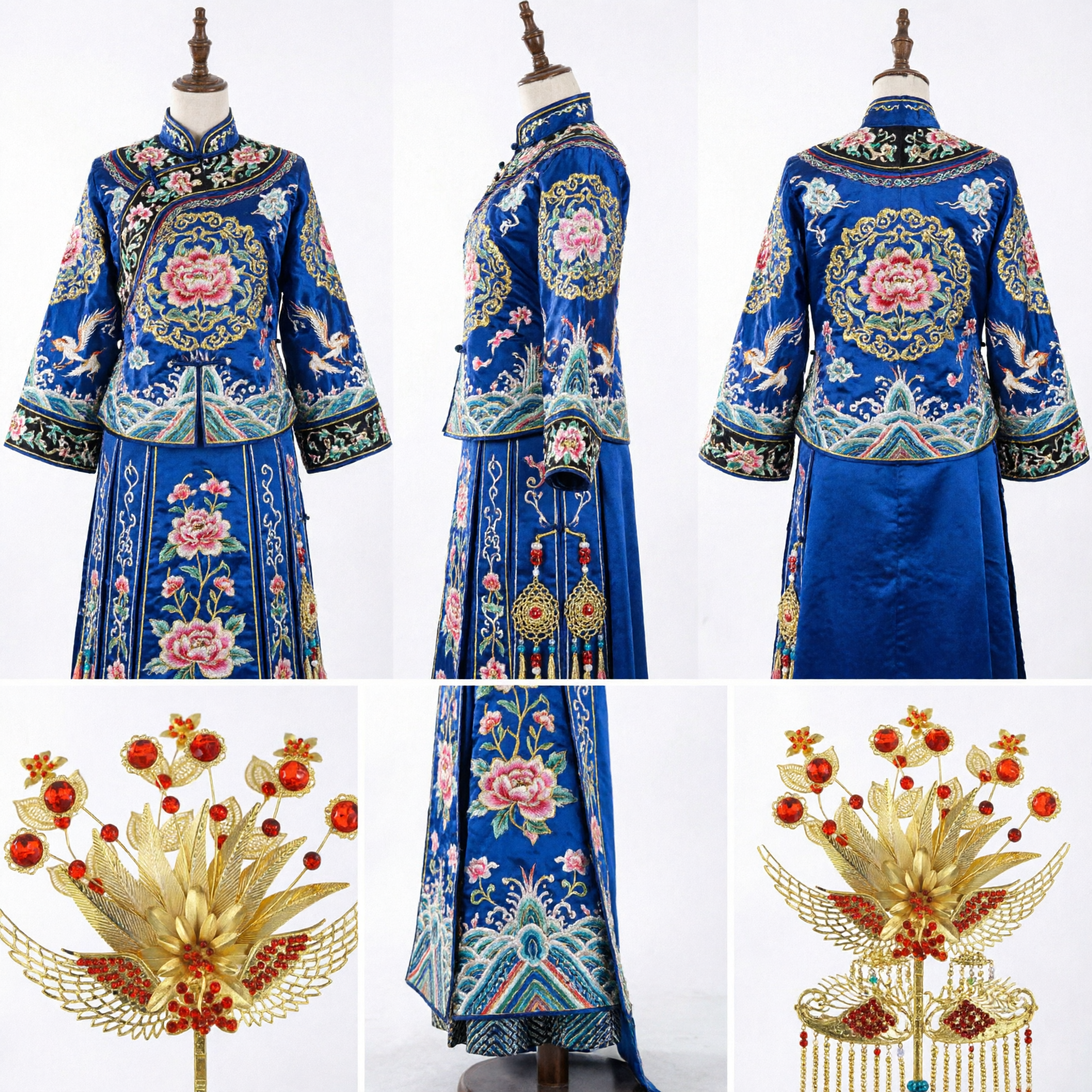 Exquisite Gold Phoenix Hairpin with Red Crystals Traditional Chinese Wedding Headpiece for Bride Hanfu - Asian Costume