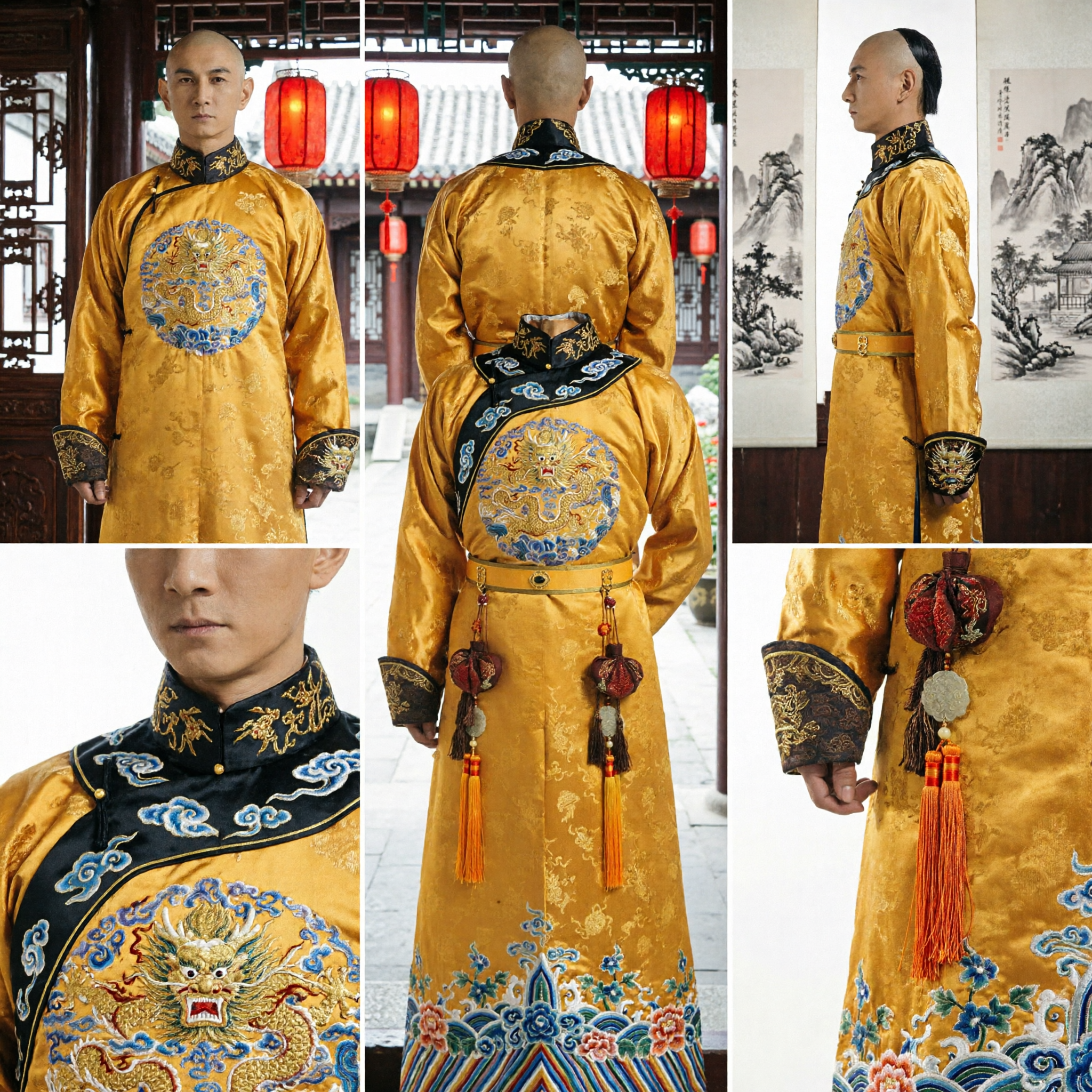 Men's Qing Dynasty Imperial Yellow Dragon Robe Traditional Chinese Emperor Costume for Cosplay and Historical Reenactment - Asian Costume