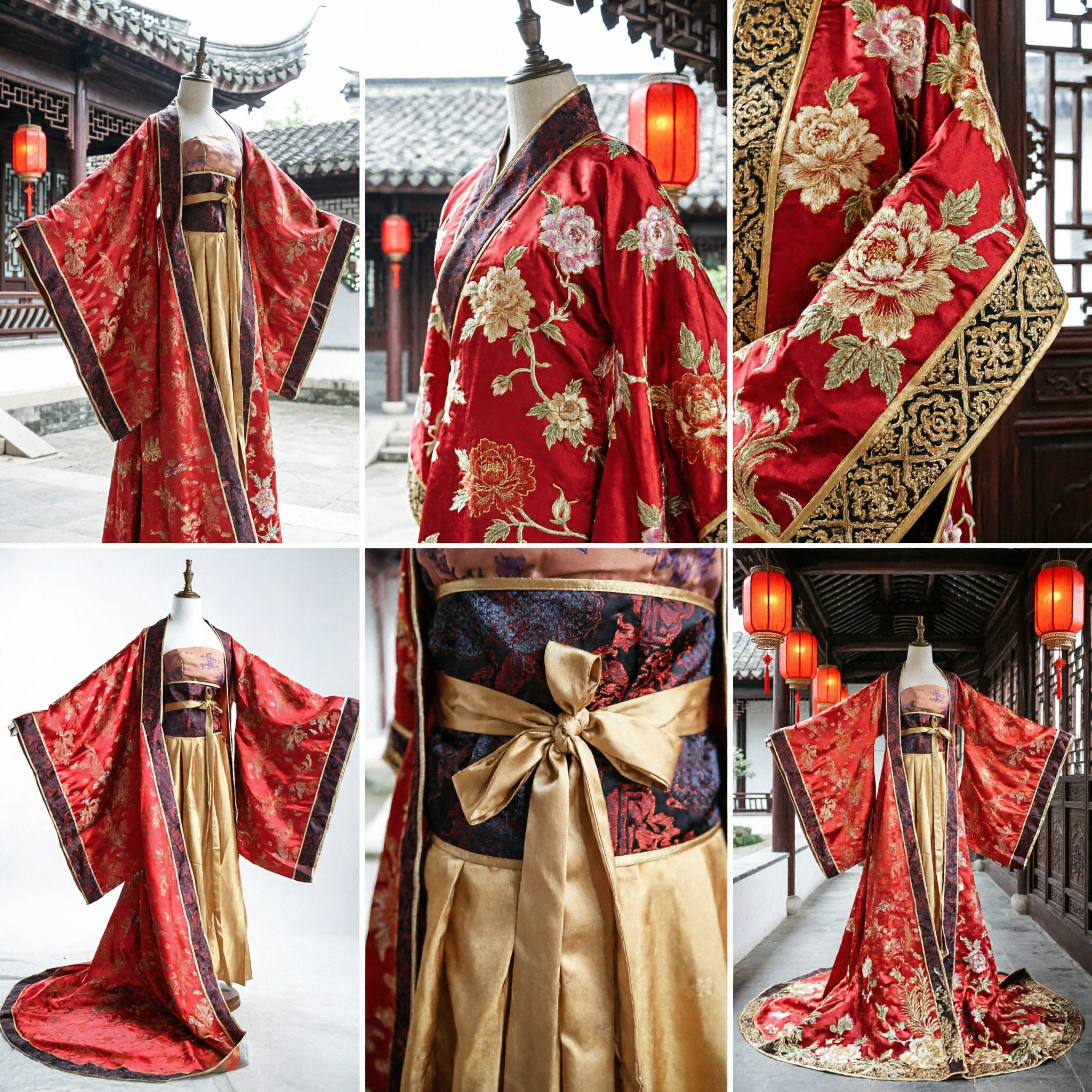 Traditional Chinese Hanfu Tang Dynasty Red Wedding Dress Ancient Embroidered Robe Skirt Set for Women - Asian Costume