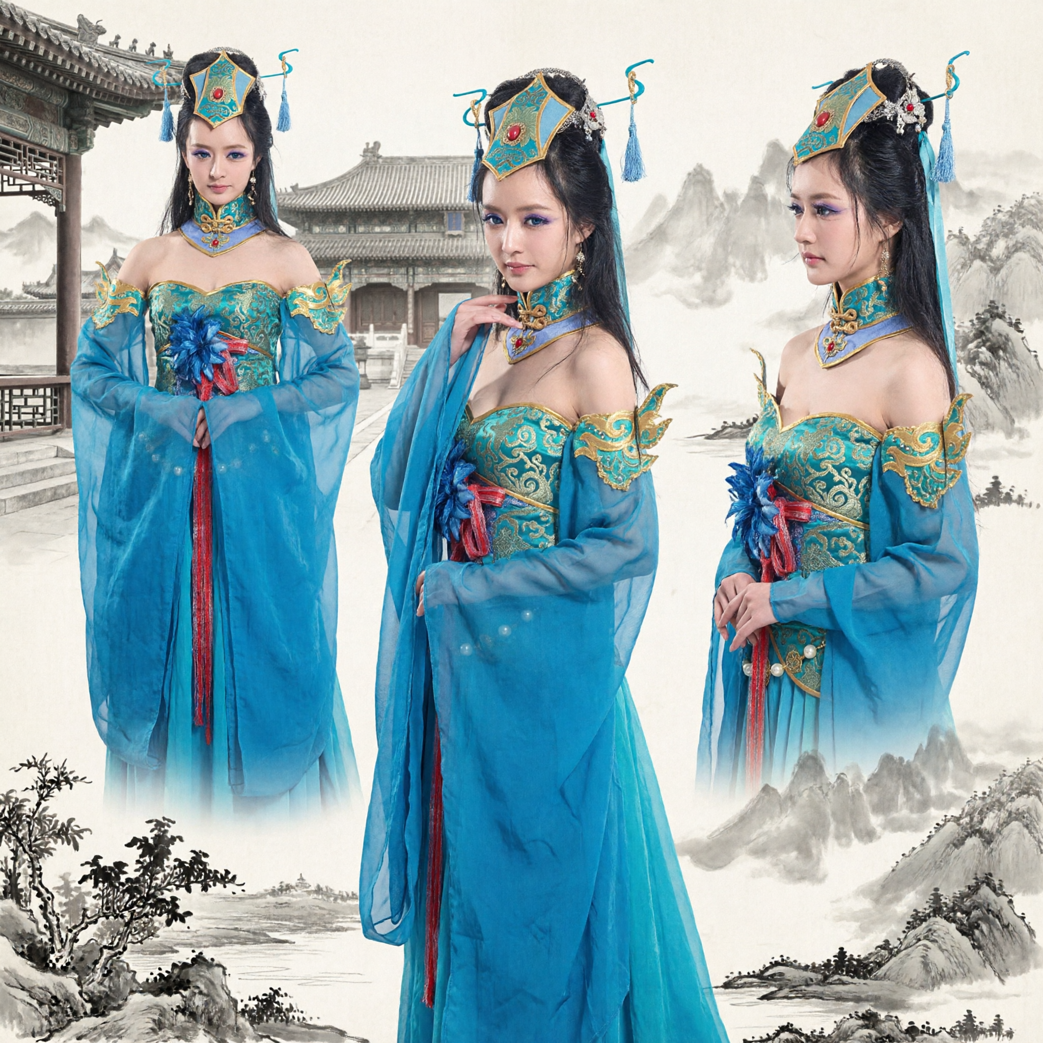 Exquisite Blue Chinese Ancient Fairy Hanfu Dress Traditional Palace Lady Cosplay Costume for Women Stage Performance - Asian Costume