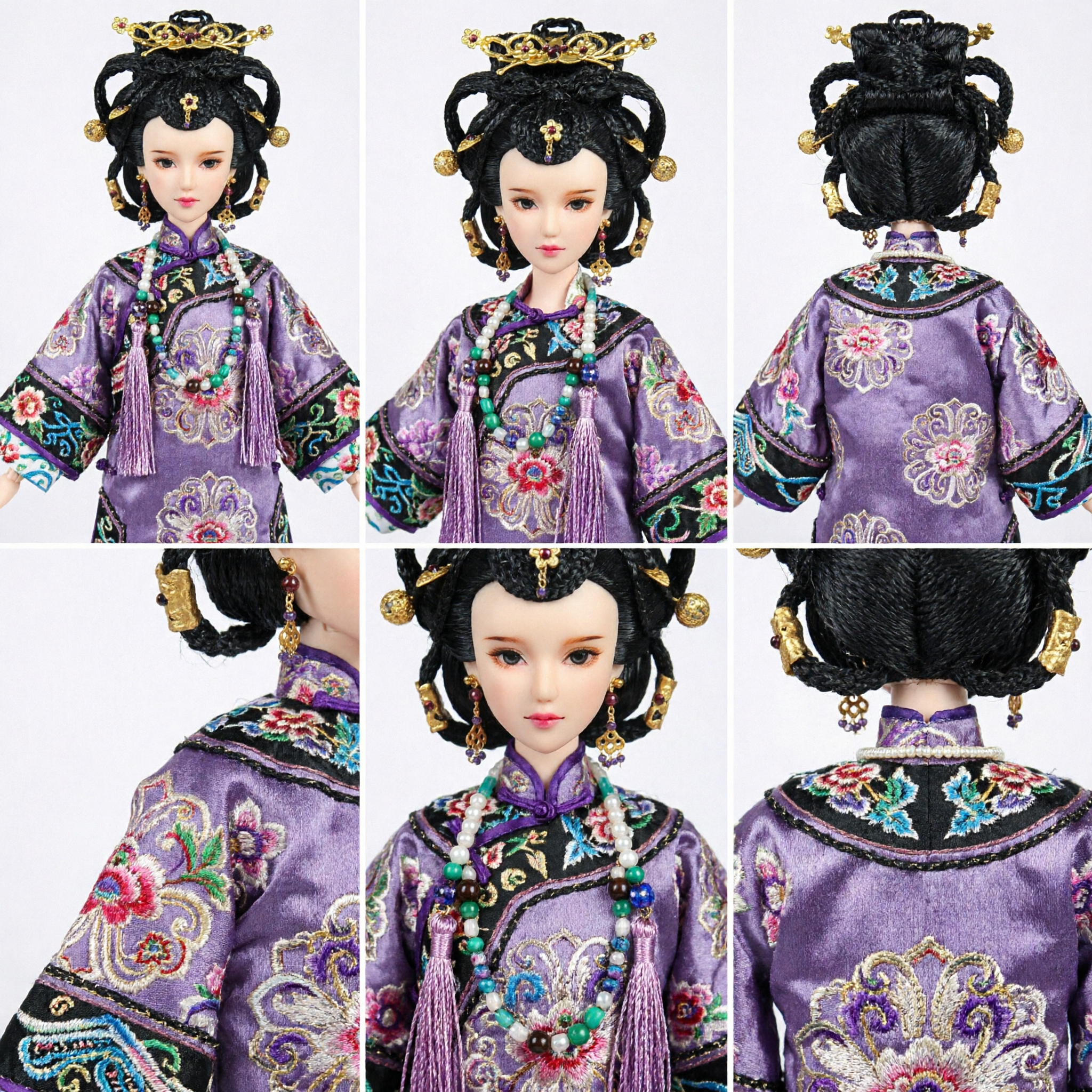 Exquisite Traditional Chinese Ancient Braided Wig with Golden Crown Accessories for BJD Doll Hanfu Cosplay - Asian Costume