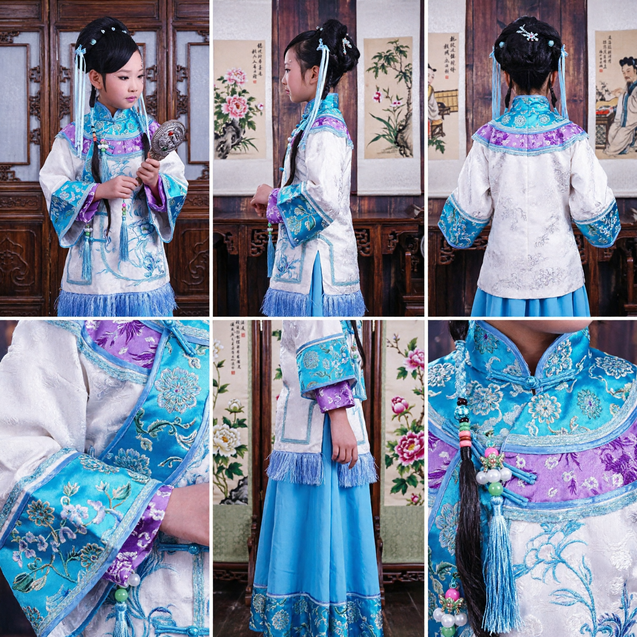 Traditional Chinese Qing Dynasty Princess Costume for Girls Kids Ancient Manchu Embroidery Clothing Performance Outfit - Asian Costume