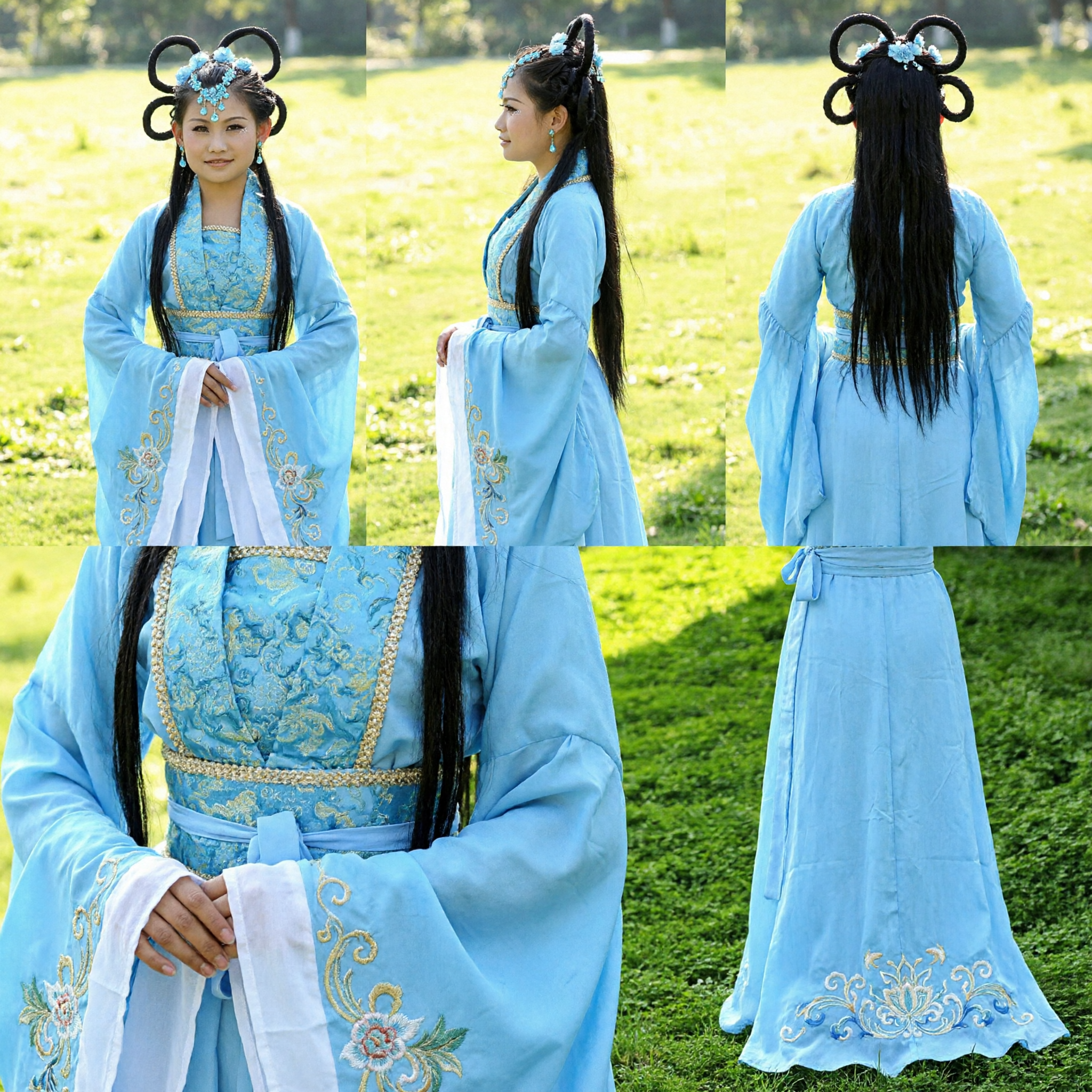 Traditional Chinese Hanfu Fairy Costume for Girls Blue Ancient Palace Princess Dress Performance Outfit - Asian Costume